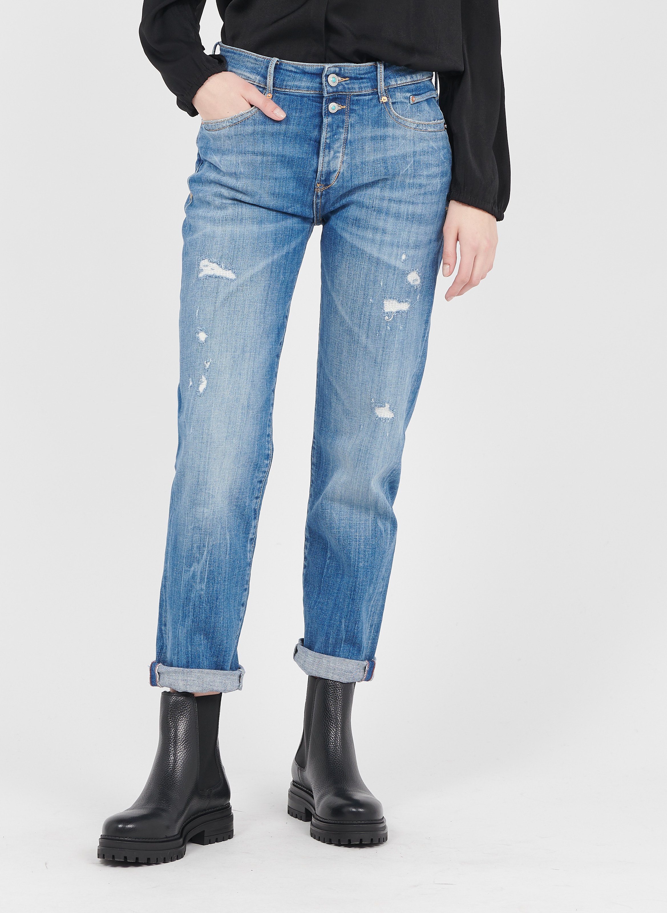 Stretch Cotton Mom Jeans Blue Le Temps Des Cerises - Women | Place des  Tendances