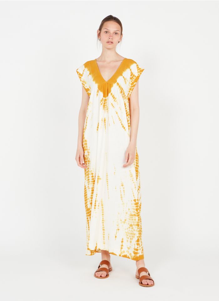 LEON & HARPER Orange Long printed organic cotton V-neck dress