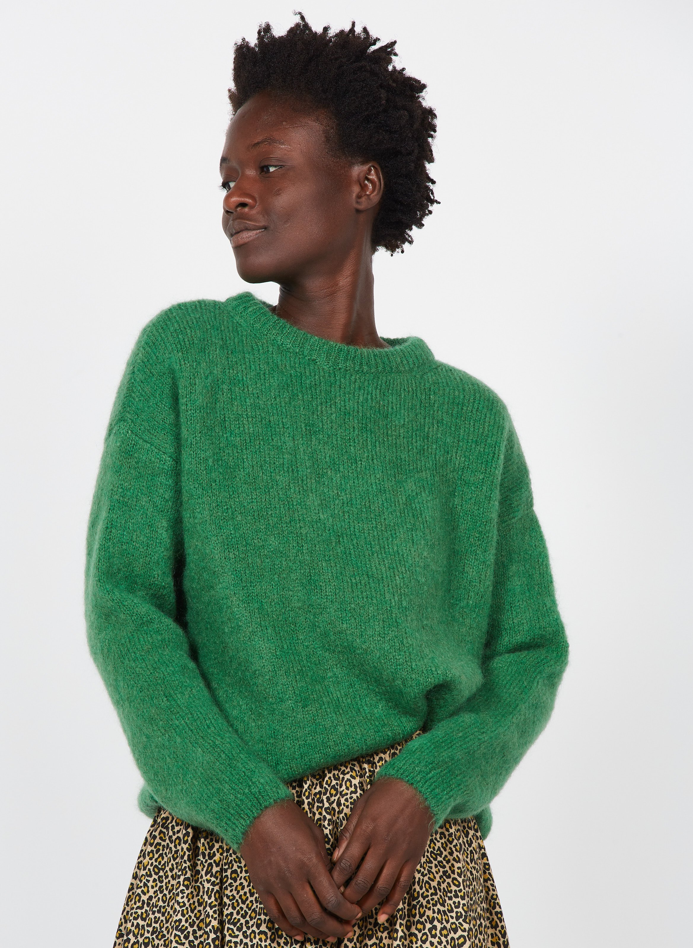 Round-neck Mohair-blend Sweater Green 