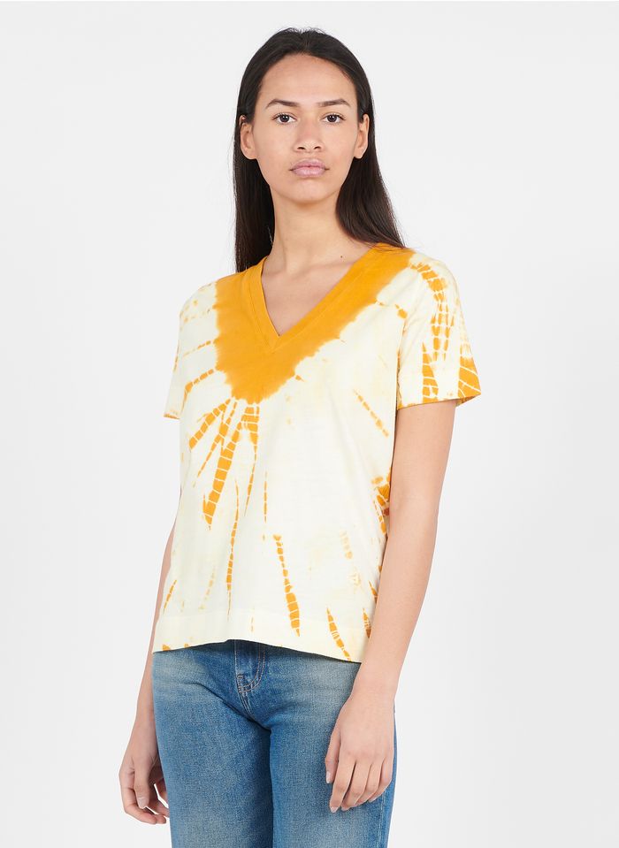 LEON & HARPER Orange Tie dye printed V-neck T-shirt