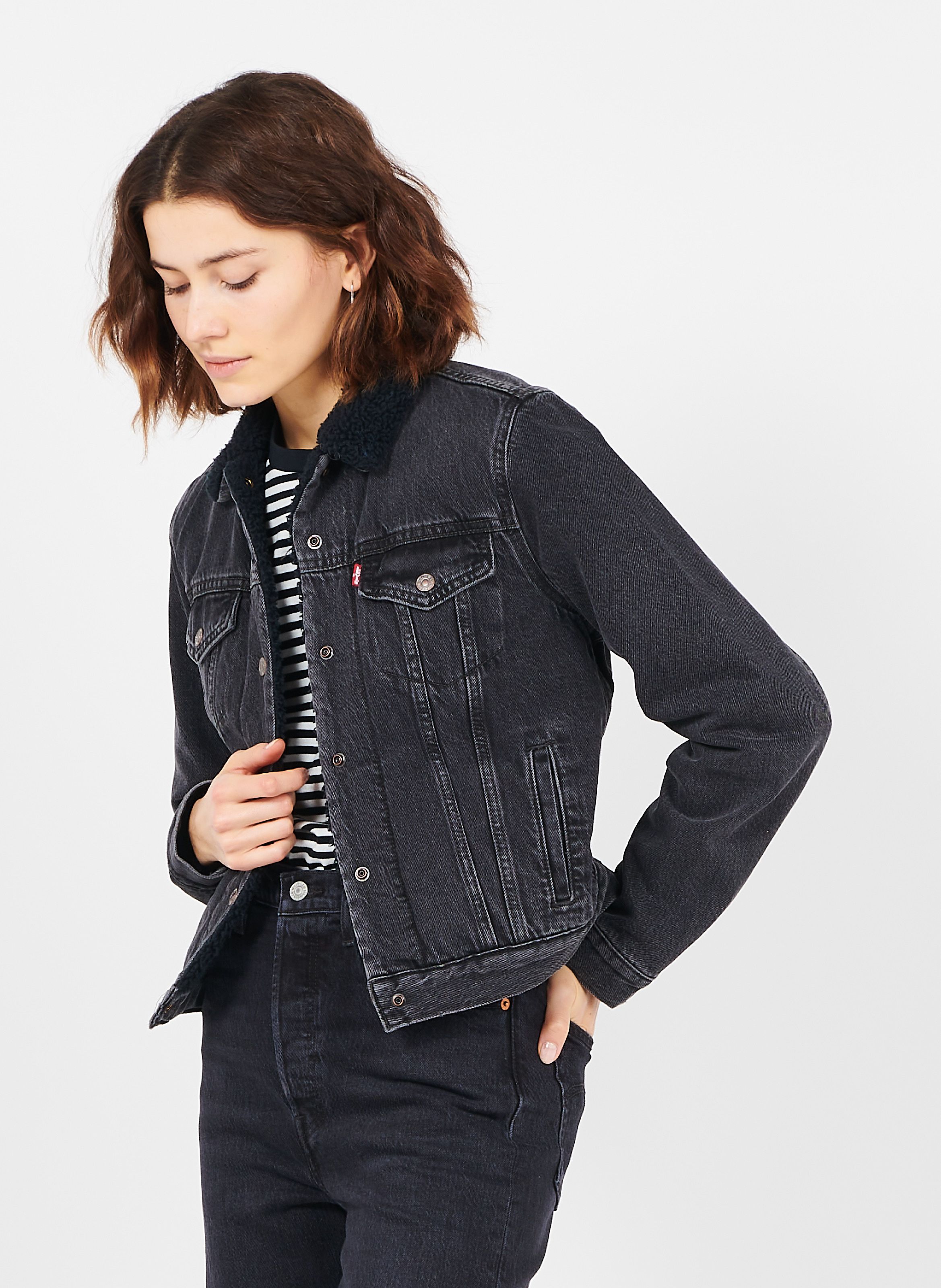 levi's black denim jacket women's