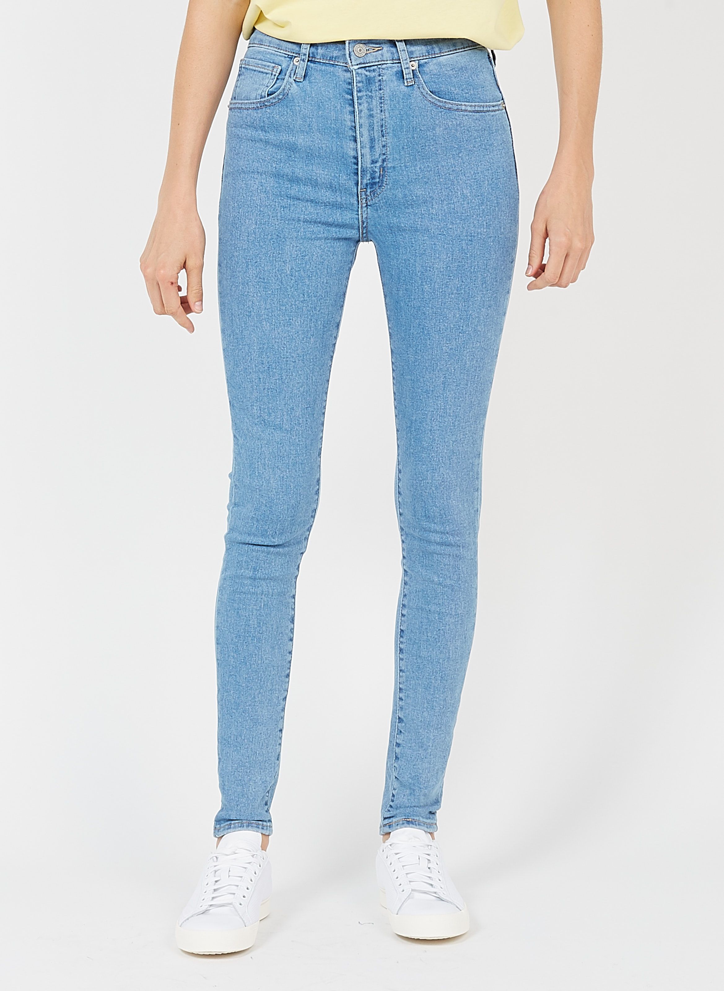 high rise blue skinny jeans