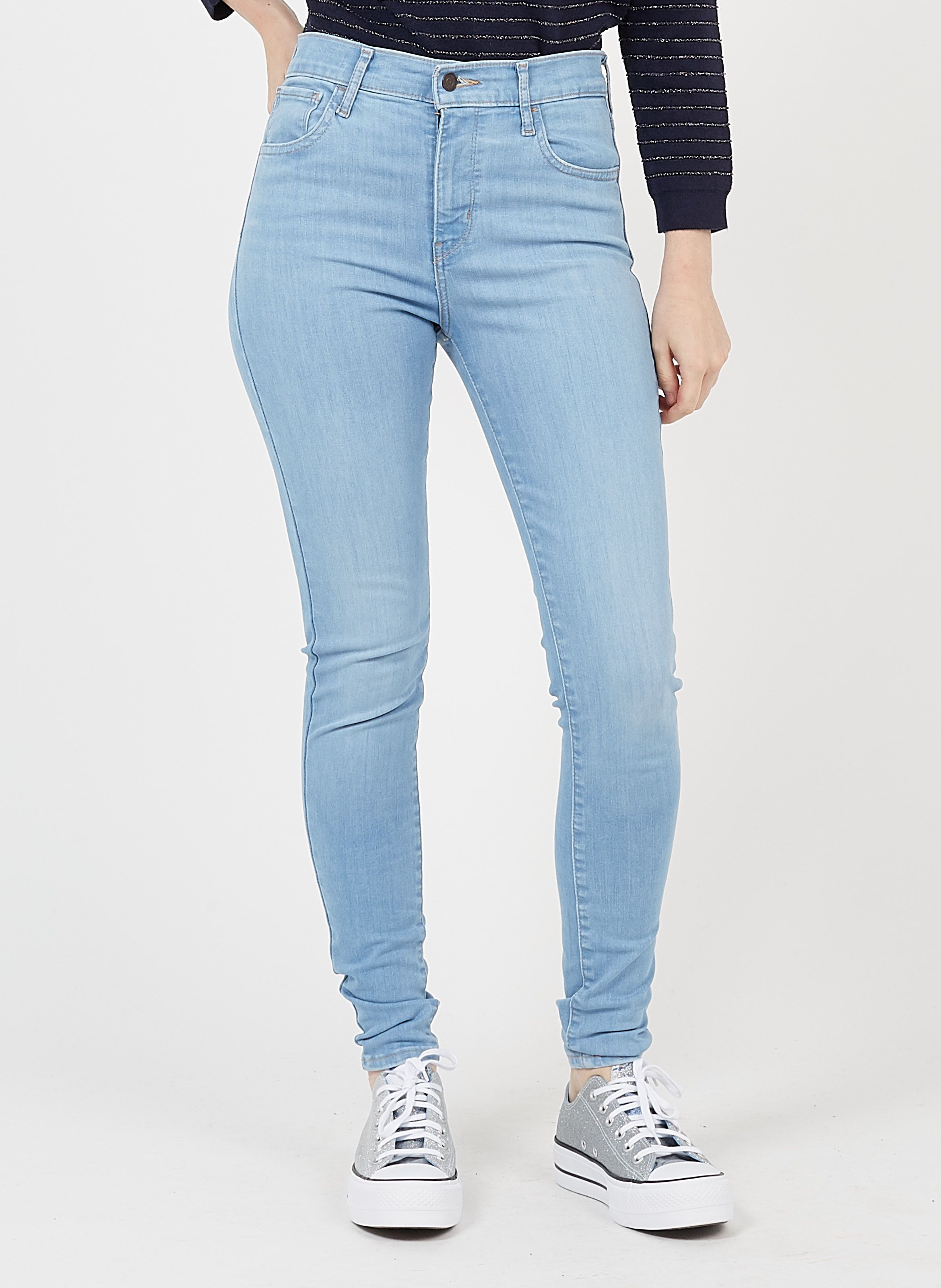 high rise blue skinny jeans