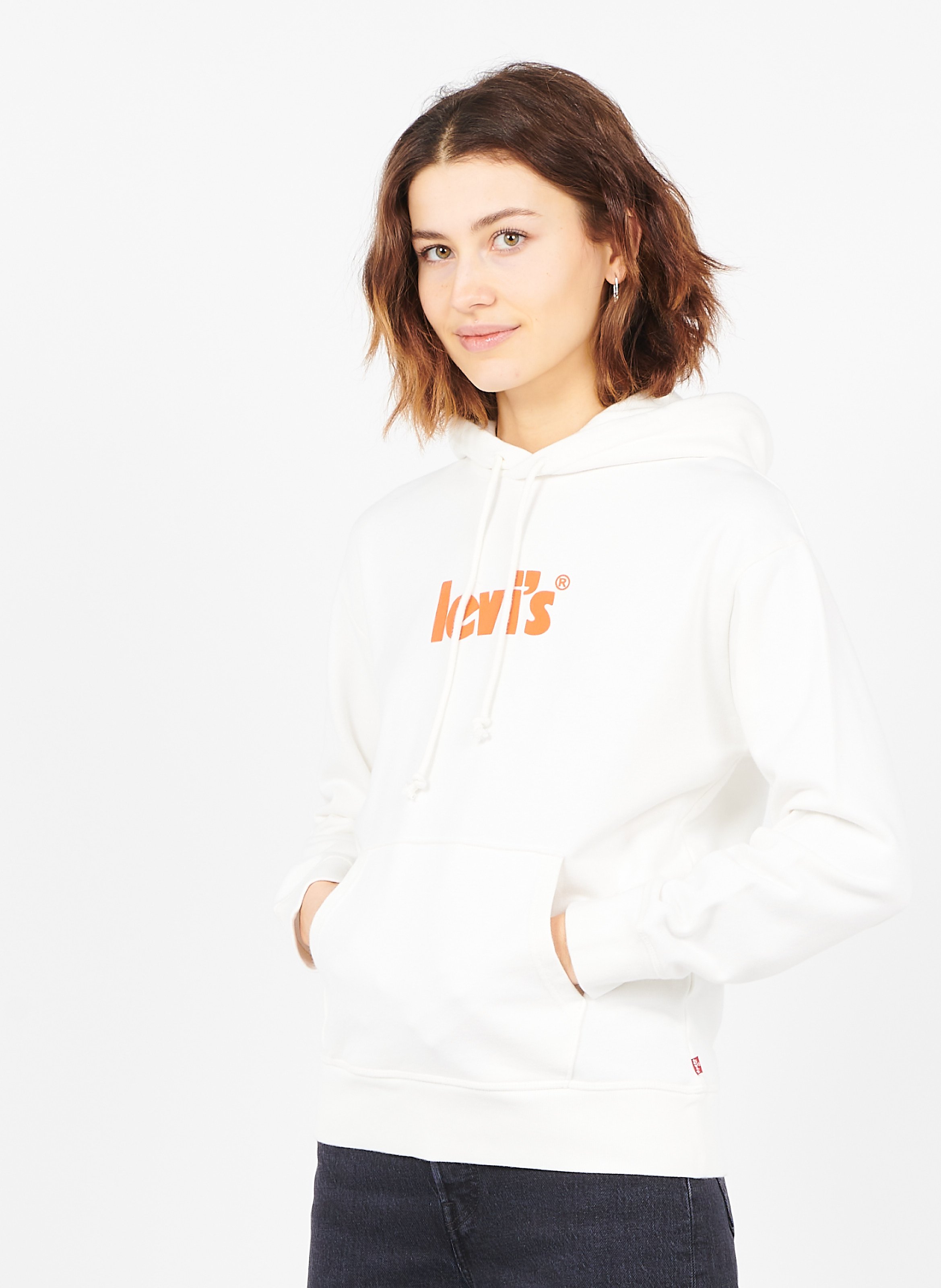 Sale Screen-printed Cotton Hoodie Ecru 