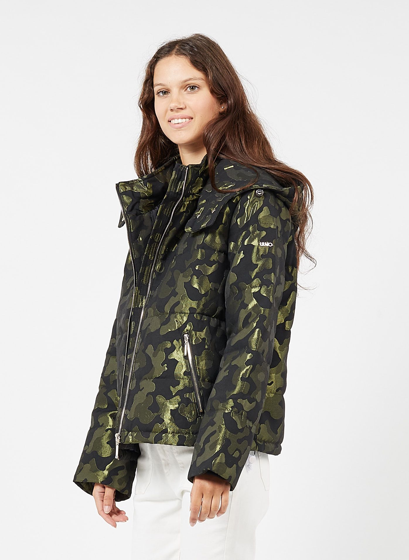 Camouflage Jacquard Padded Jacket With Hood Verdone Camouflage Liu Jo Women Place Des Tendances