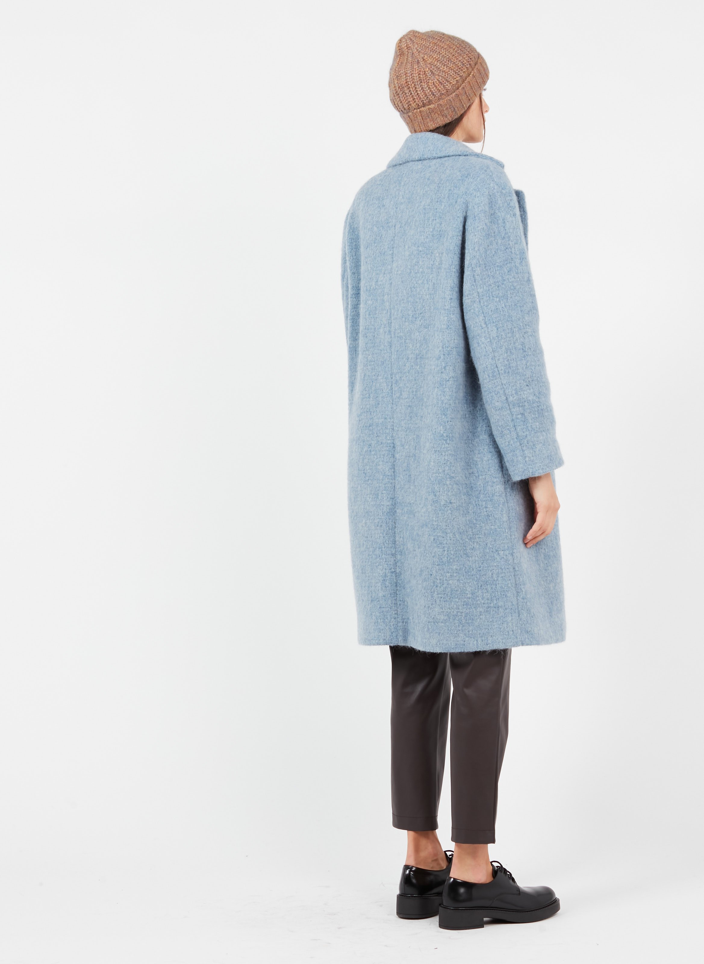 light blue long wool coat
