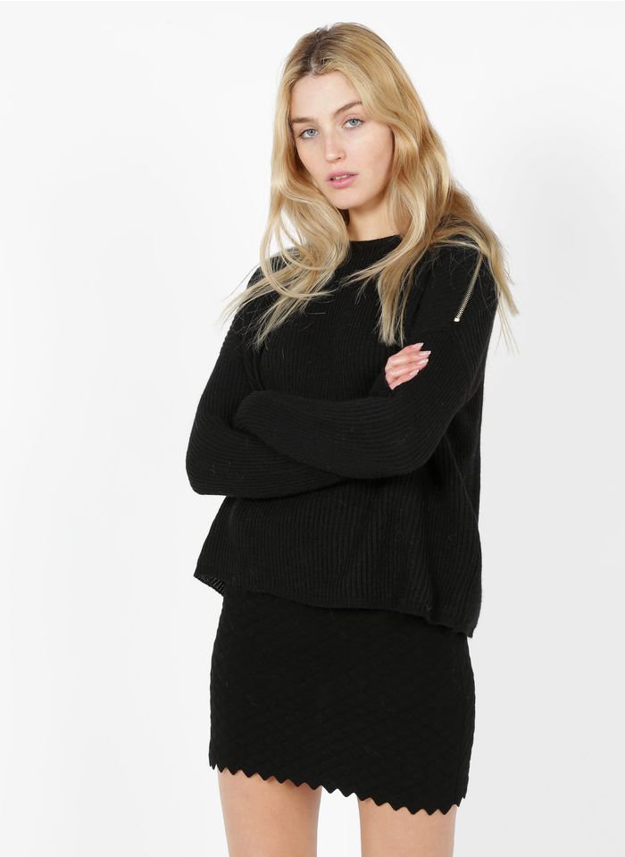 LIU JO Black Round-neck wool-blend sweater