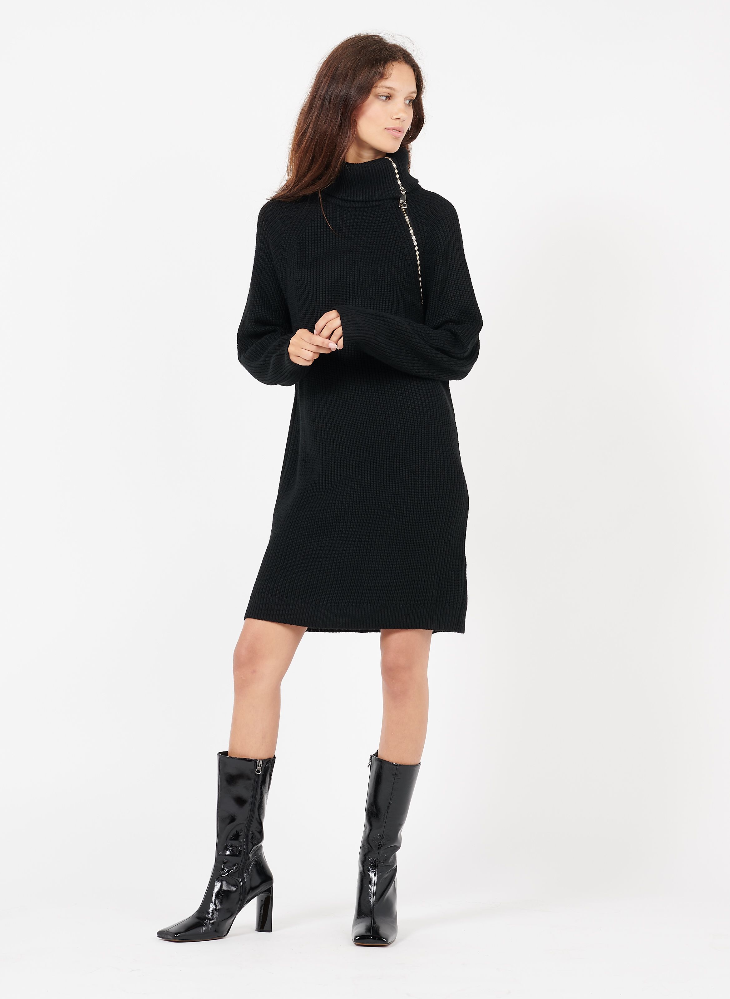 black sweater dress turtleneck