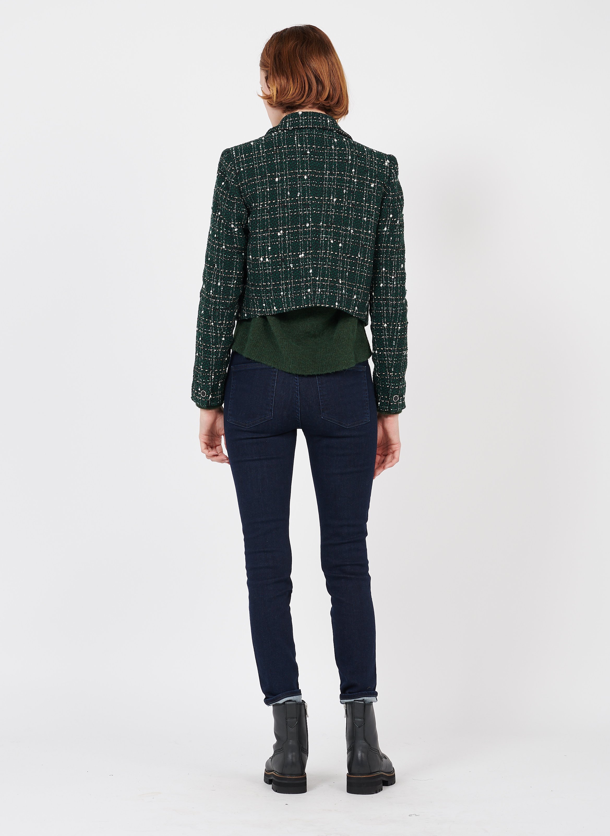 Short Tweed Jacket With Tailored Collar Verde/oro Liu Jo - Women | Place  des Tendances