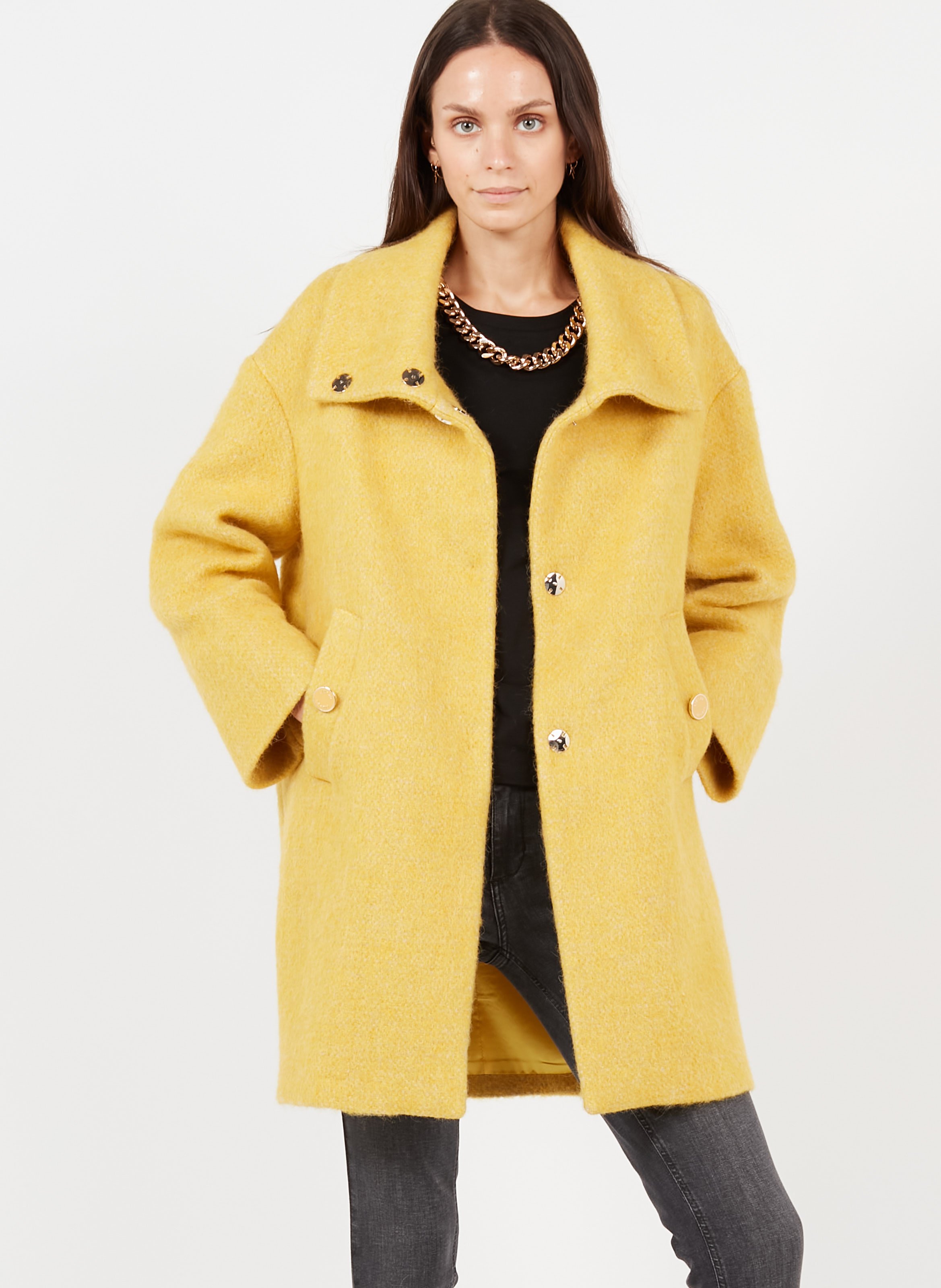 yellow wool coat