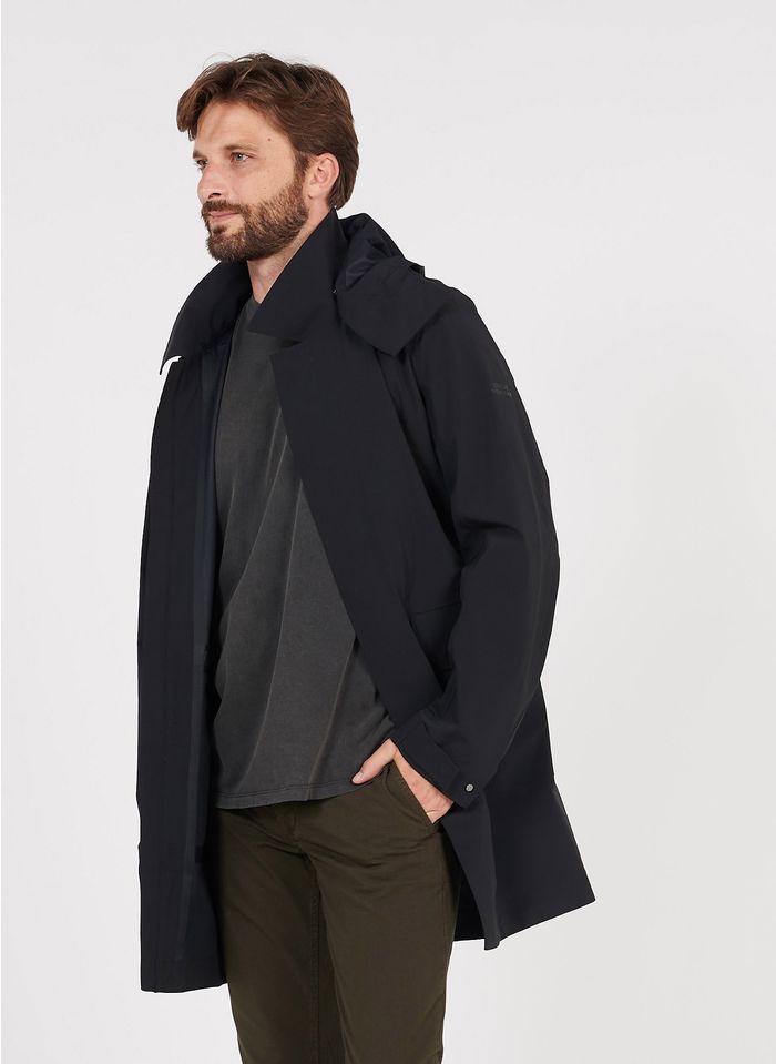 LOREAK MENDIAN Black High-neck trench coat with hood