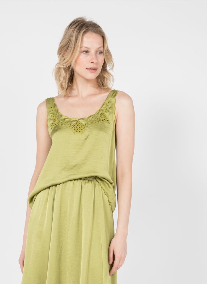 LOUISE MISHA Green Round-neck embroidered tank top