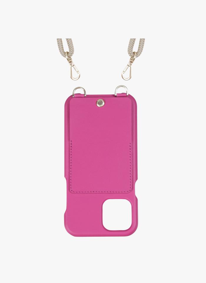 LOUVINI PARIS Pink iPhone case with leather pocket