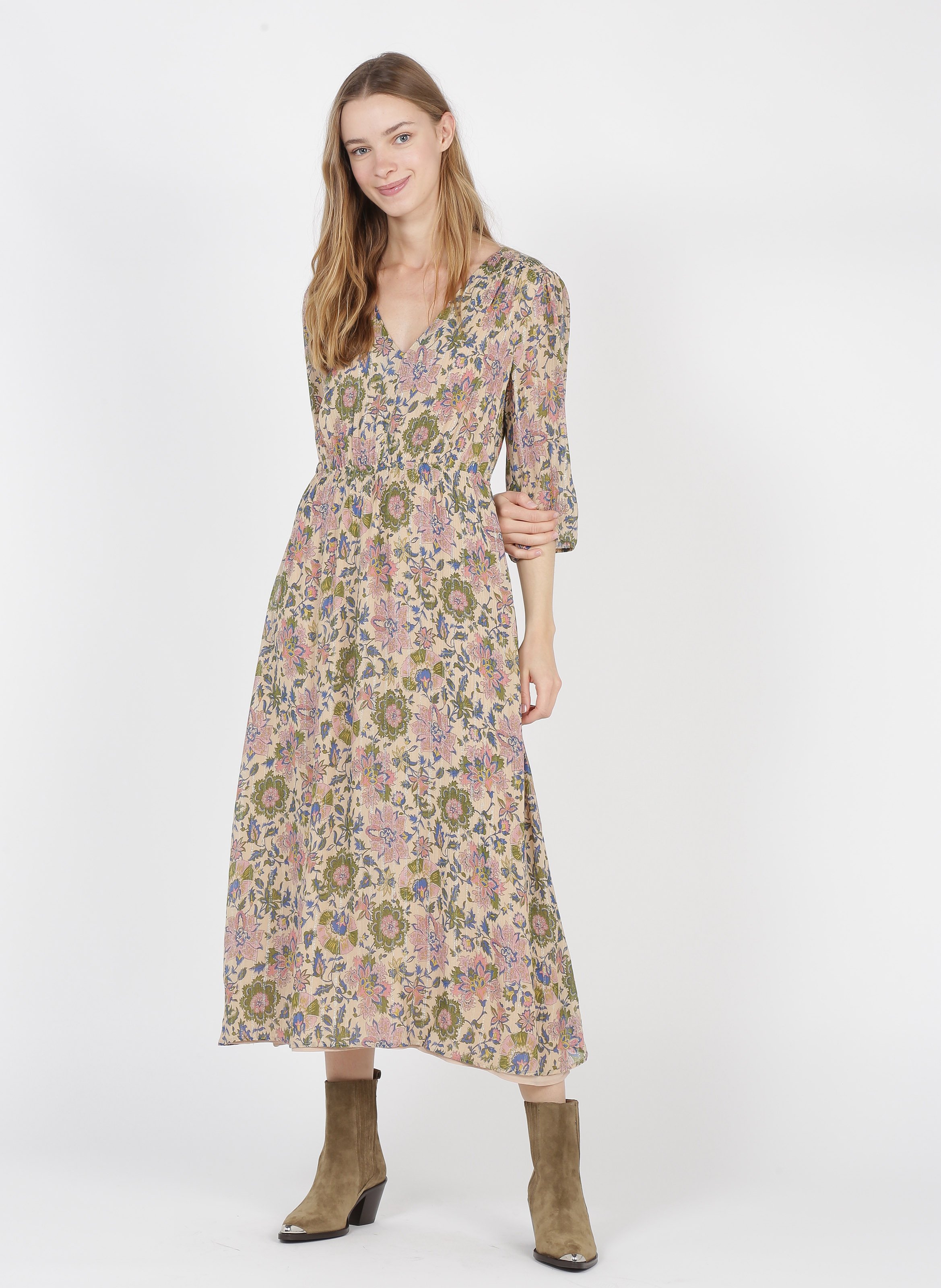 metallic print dress