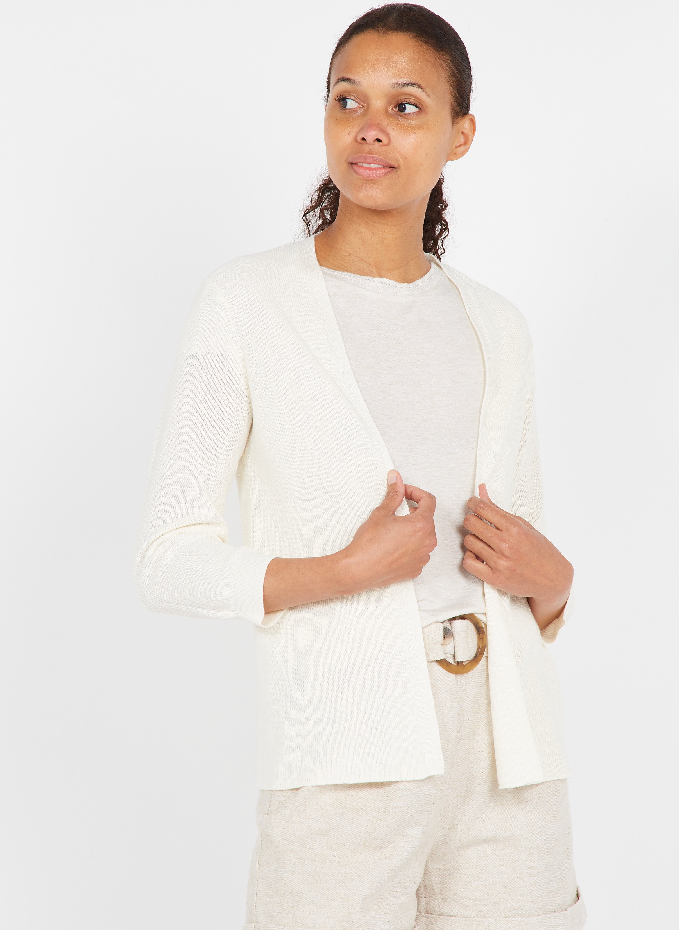 Lyocell-blend Open Cardigan Creme 