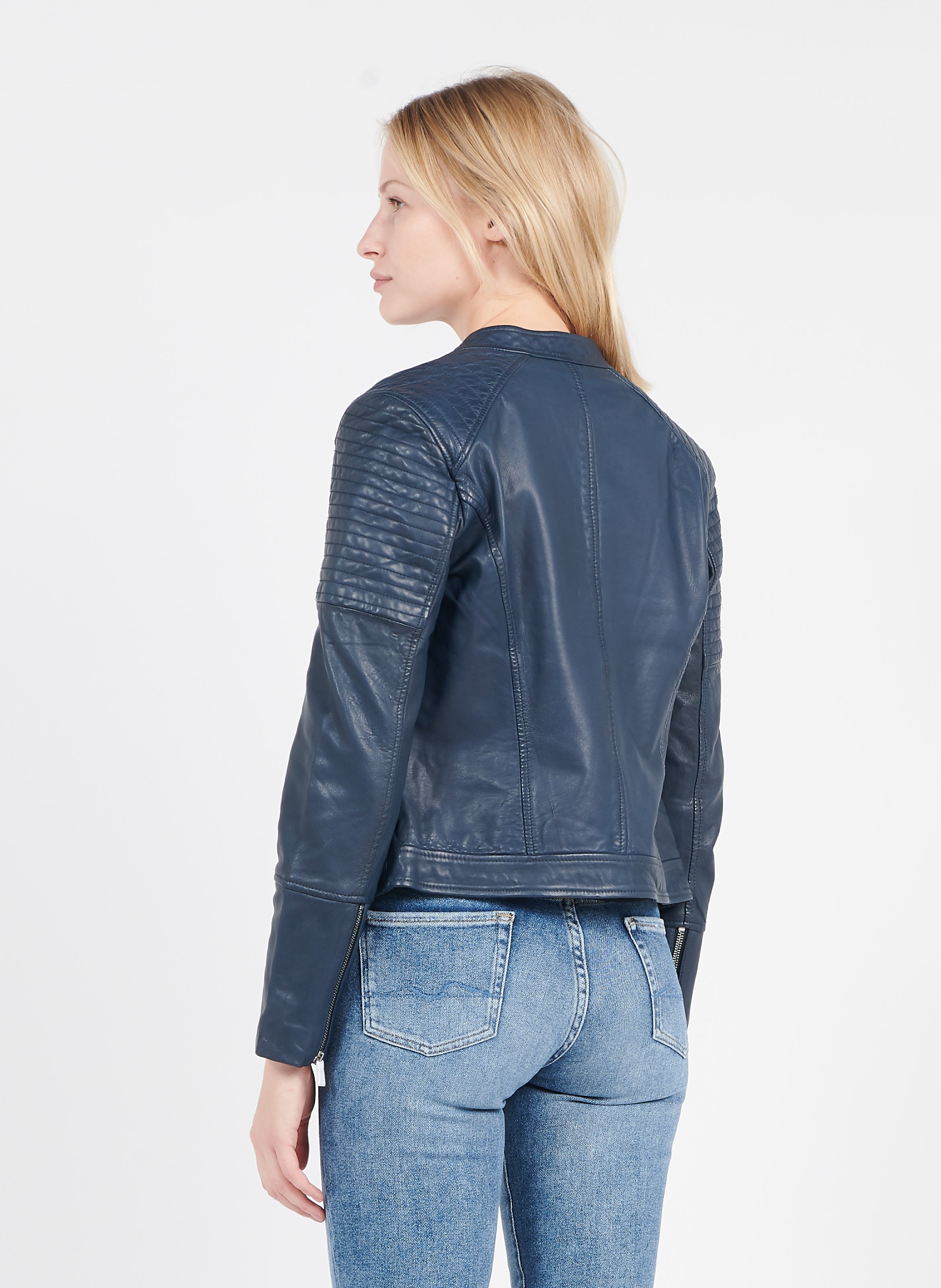 leather jacket round neck