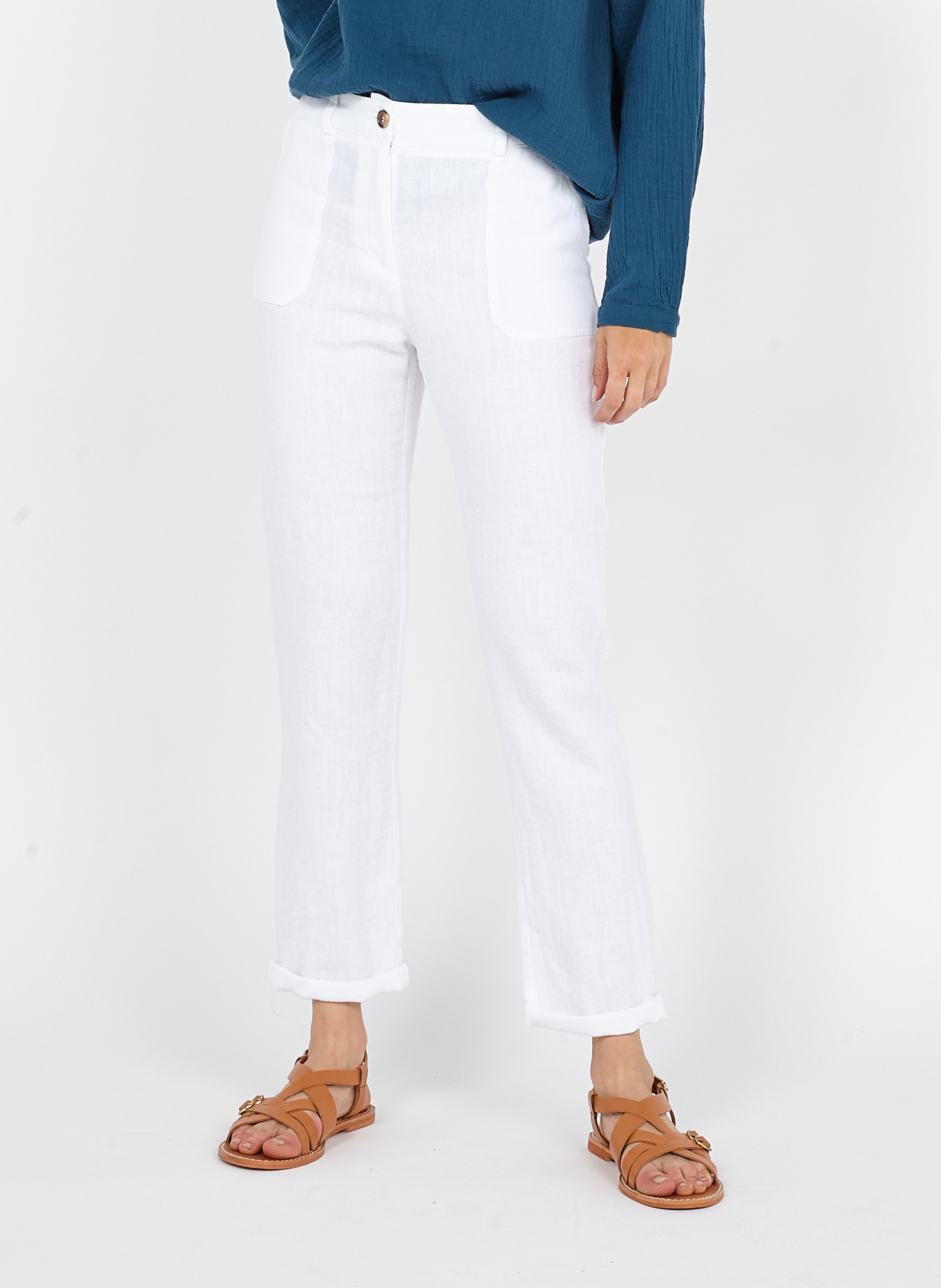 Sale Straight-leg Linen Pants Blanc 