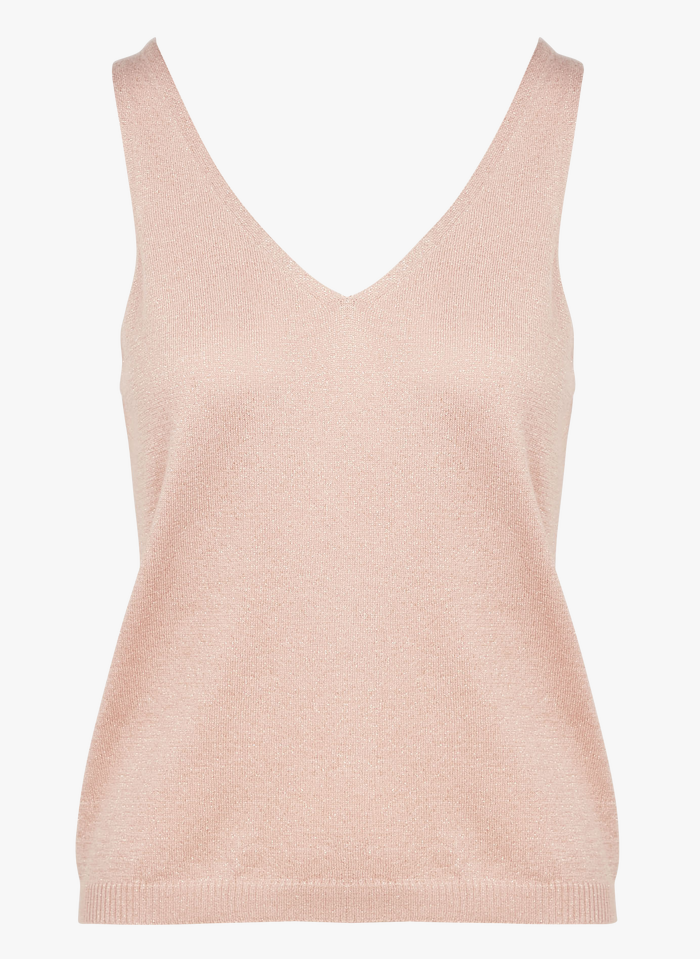MAISON 123 Pink V-neck T-shirt with metallic thread