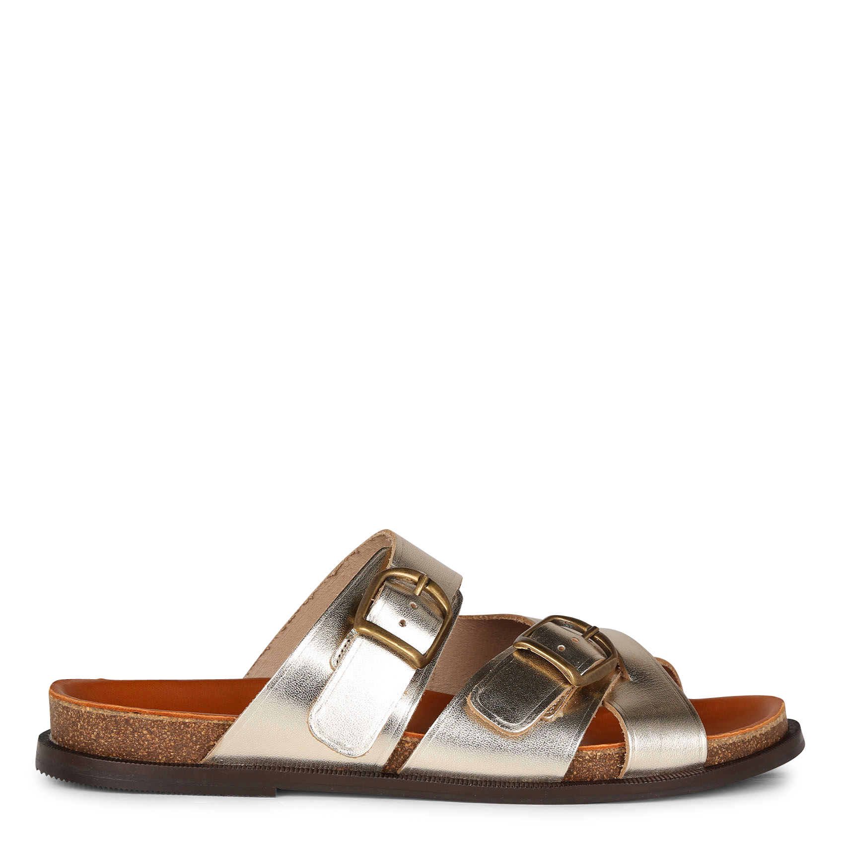 silver metallic flat sandals