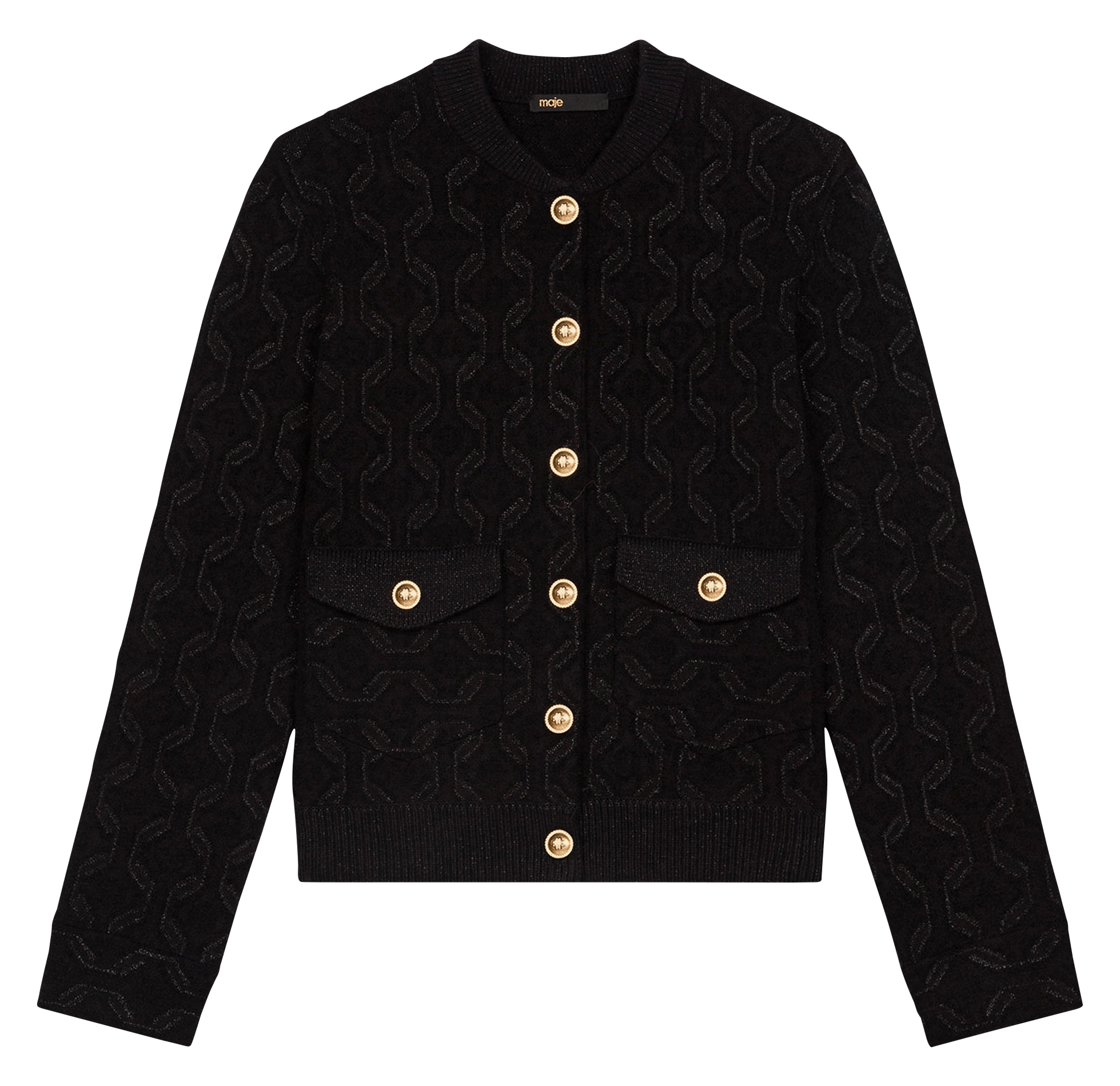 Round-neck Jacquard Knit Cardigan Noir 