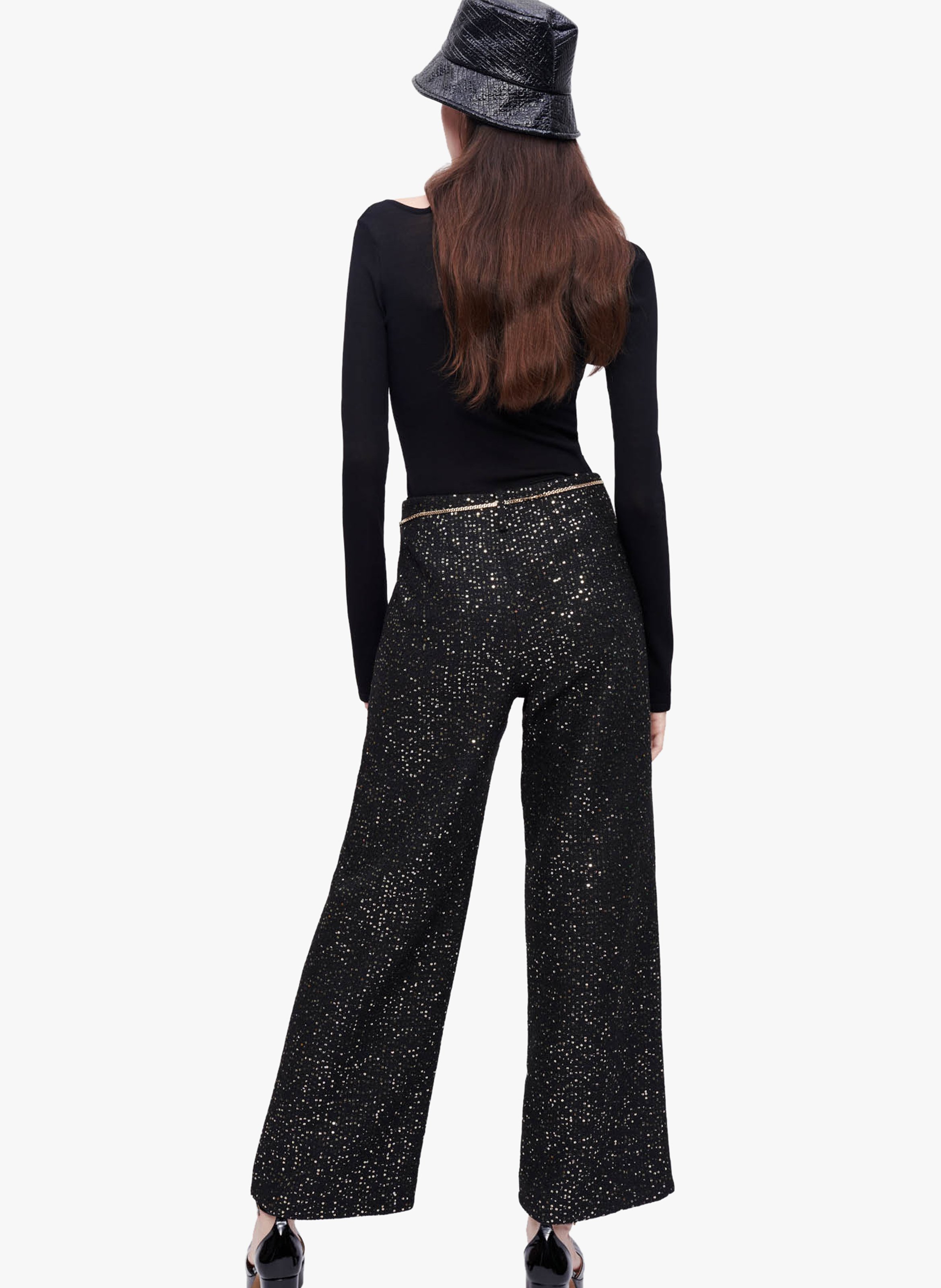 Wideleg Glitter Pants Noir Maje Women Place des Tendances