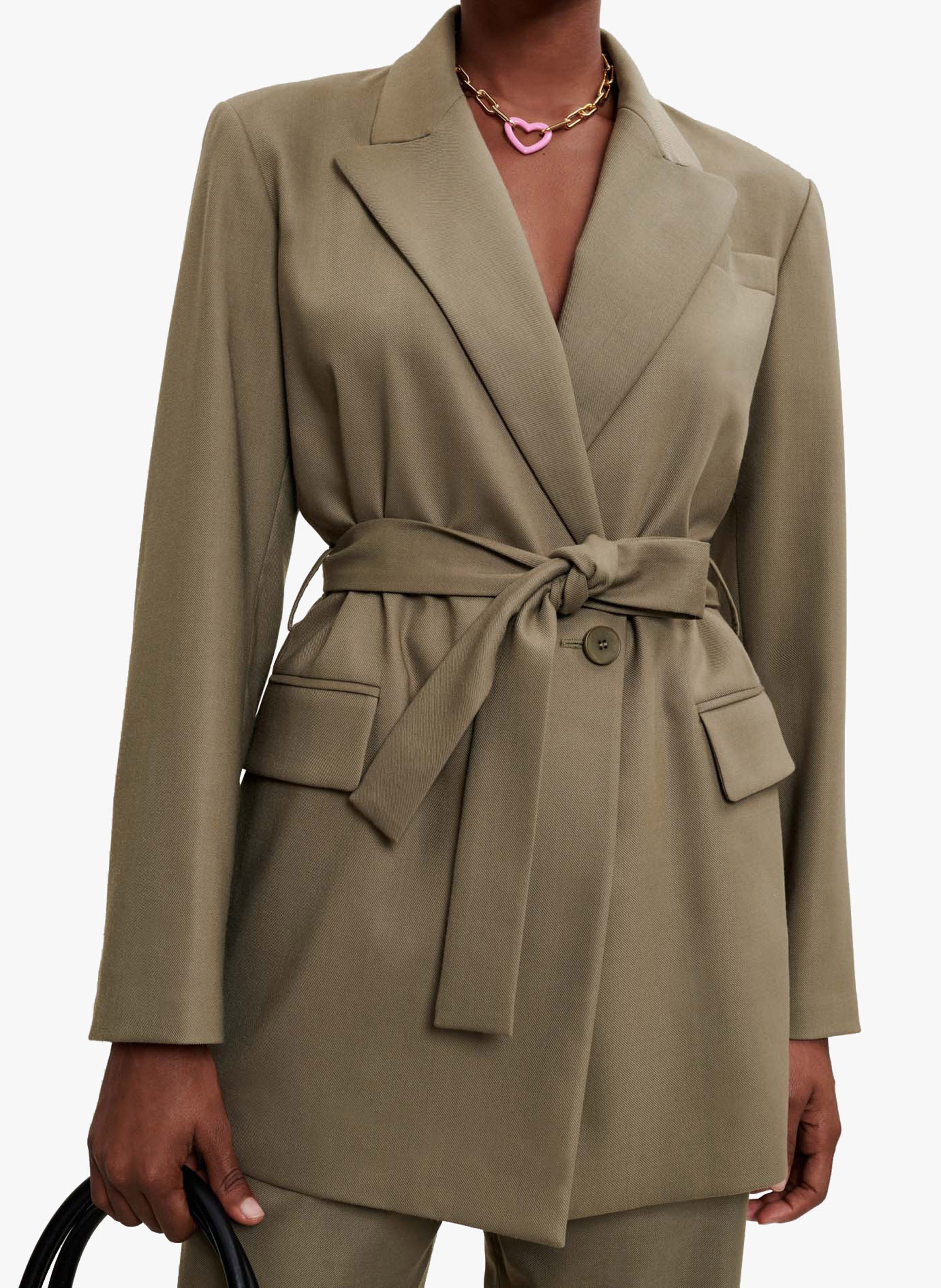 khaki belted jacket