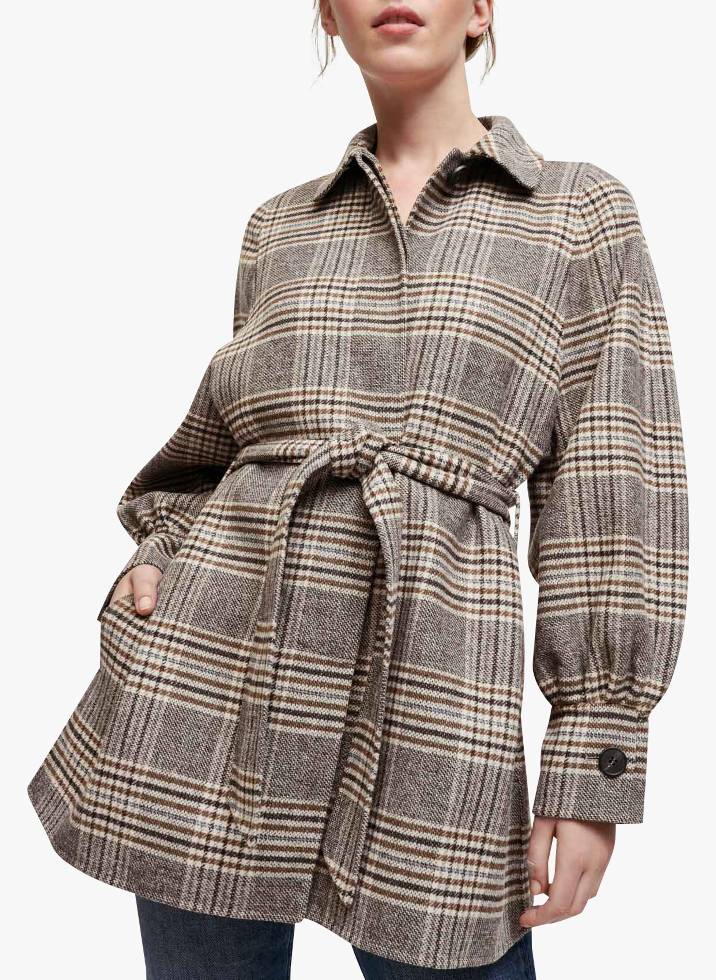womens grey check coat