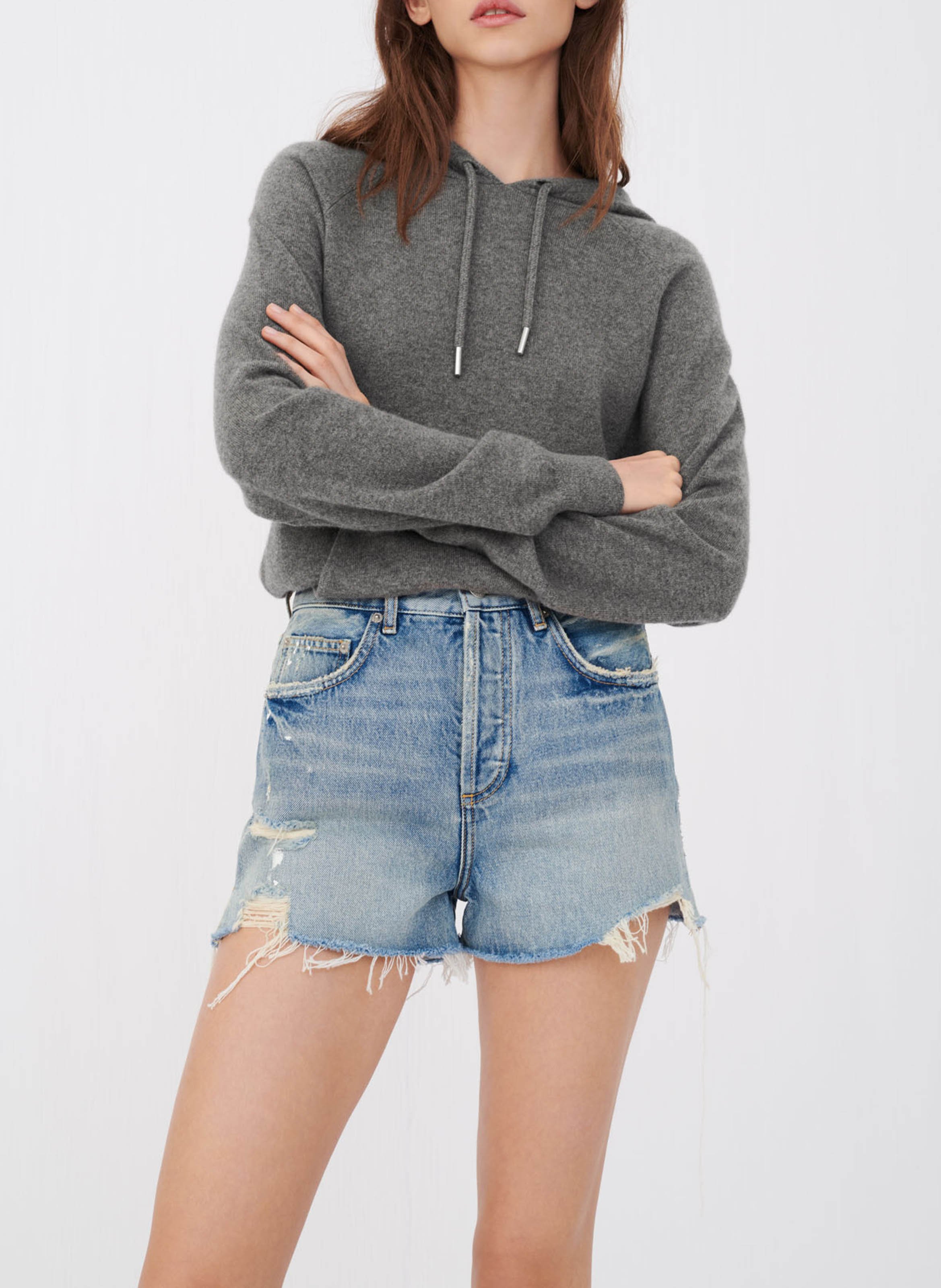 Sale Distressed Denim Shorts Bleu Clair 