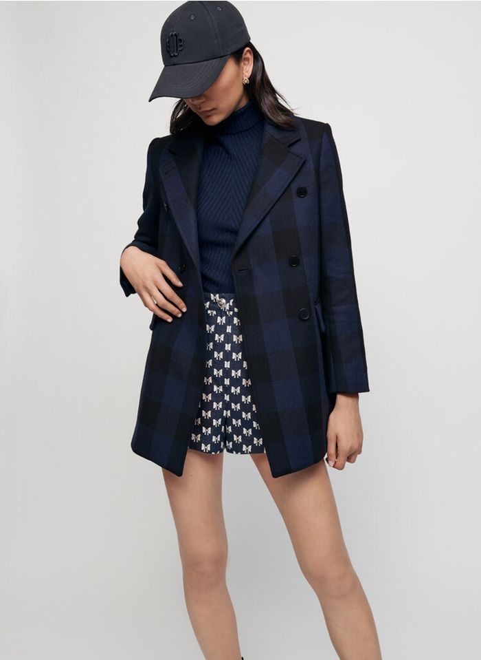 MAJE Blue Double-breasted checked coat with tailored collar