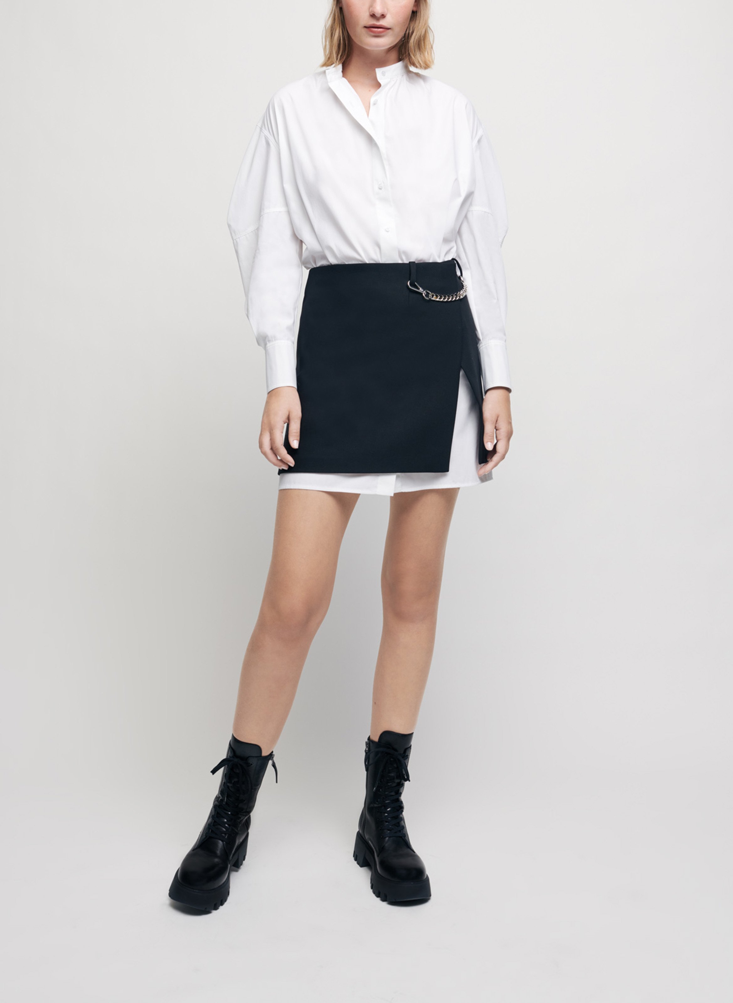 high collar black dress