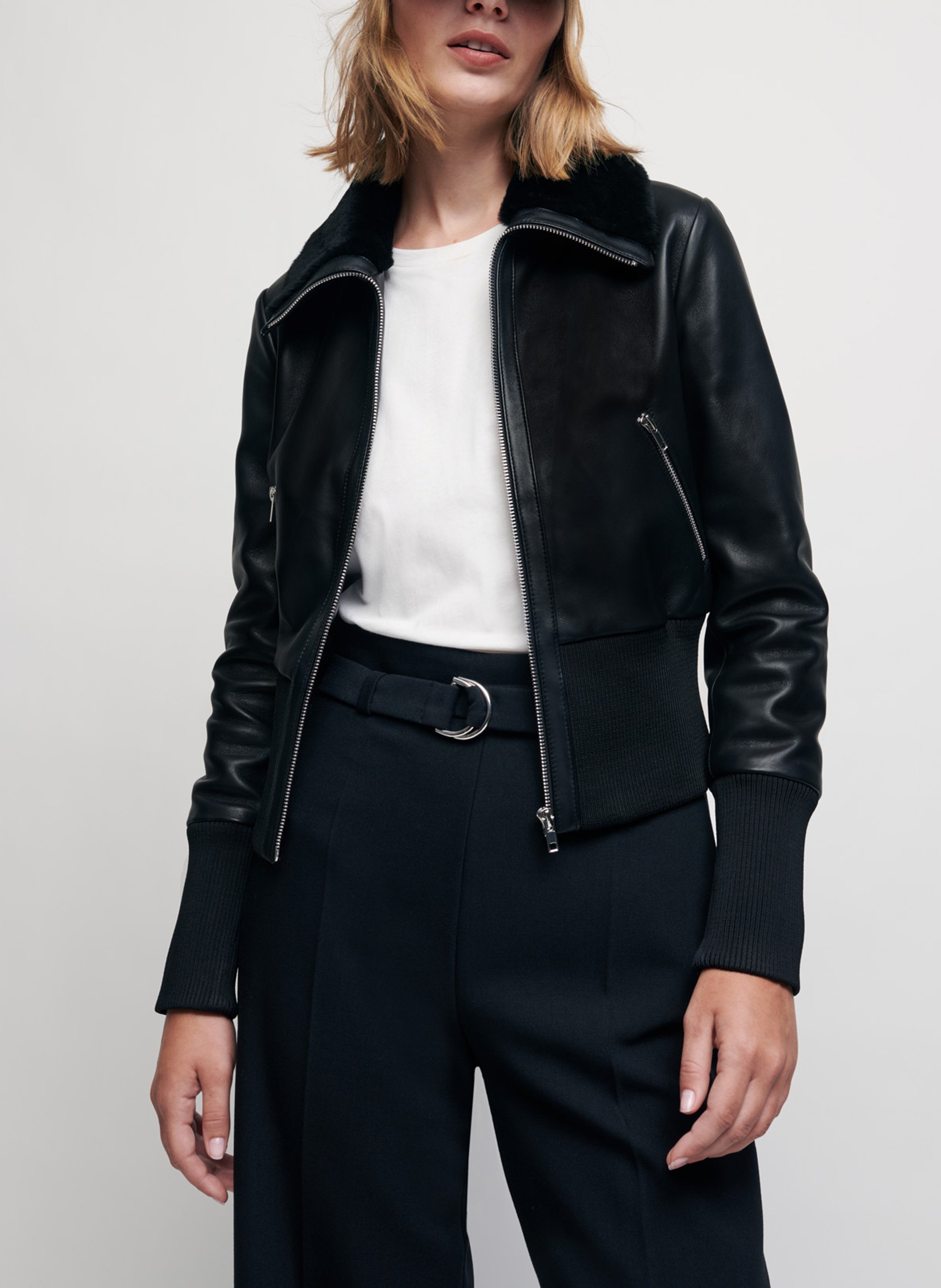 high neck leather jacket