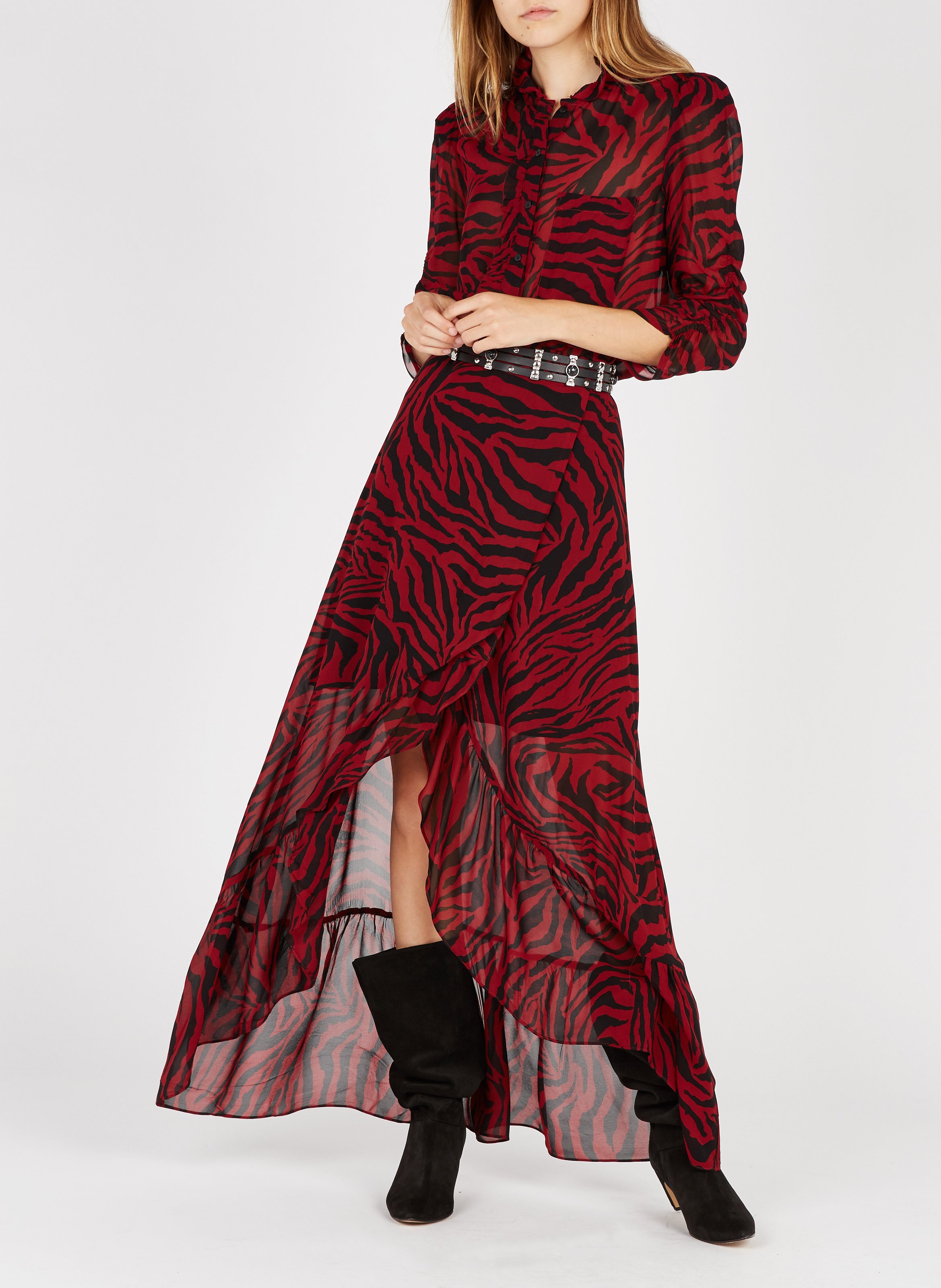 Highwaist Leather Belt With Cabochon Noir Maje Women Place des