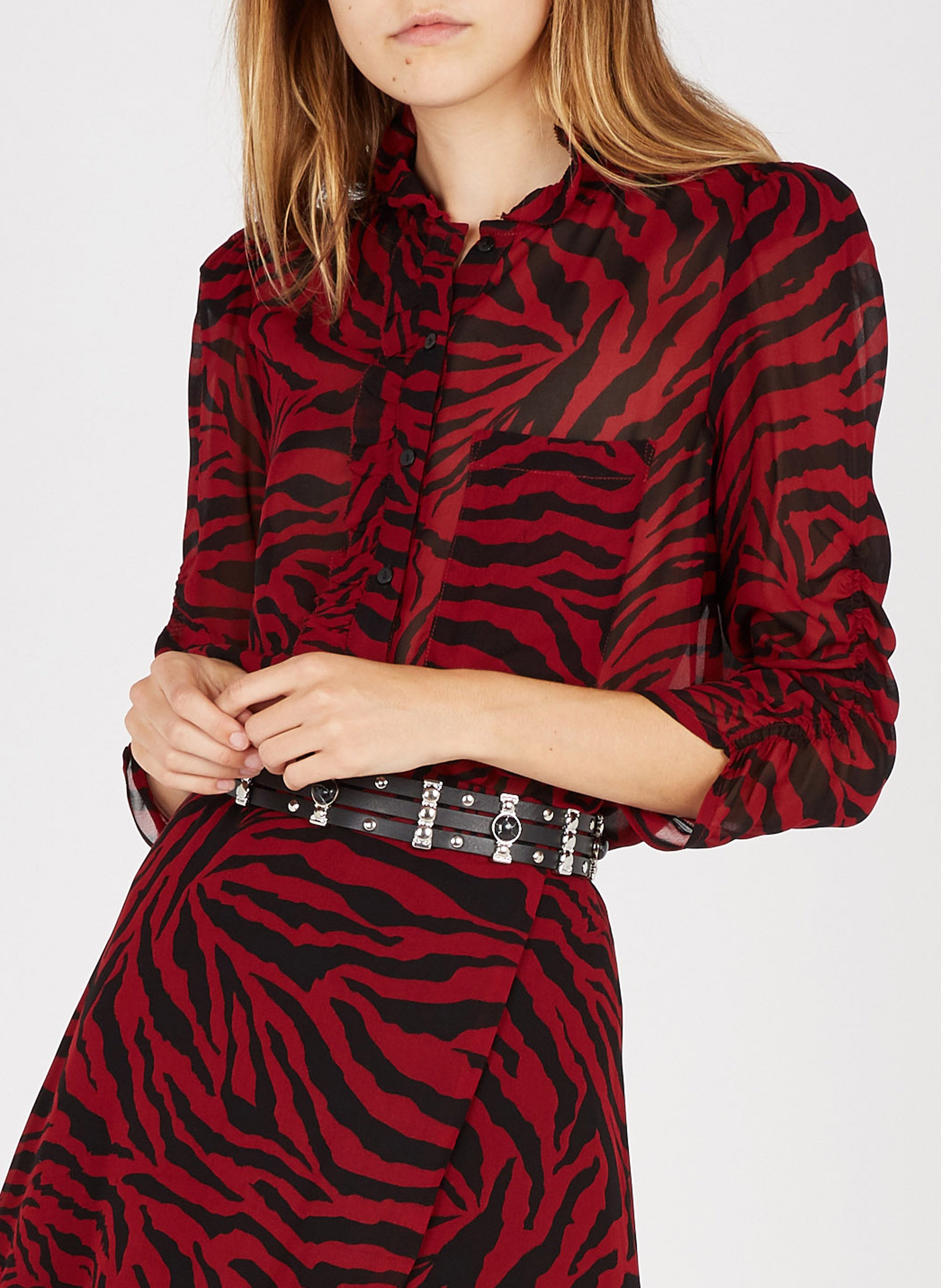 Highwaist Leather Belt With Cabochon Noir Maje Women Place des