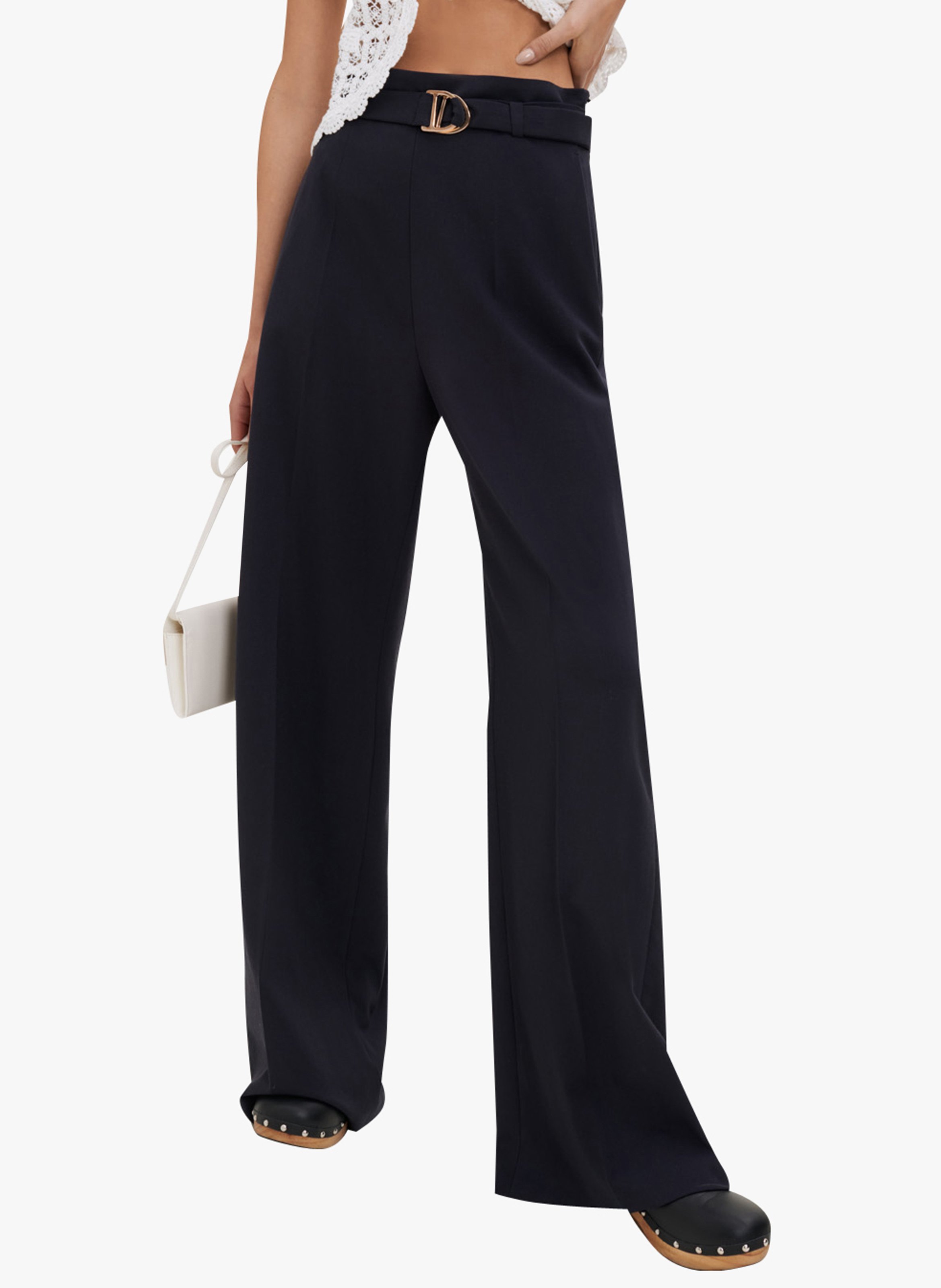 Sale High-waisted Wide-leg Pants Marine 