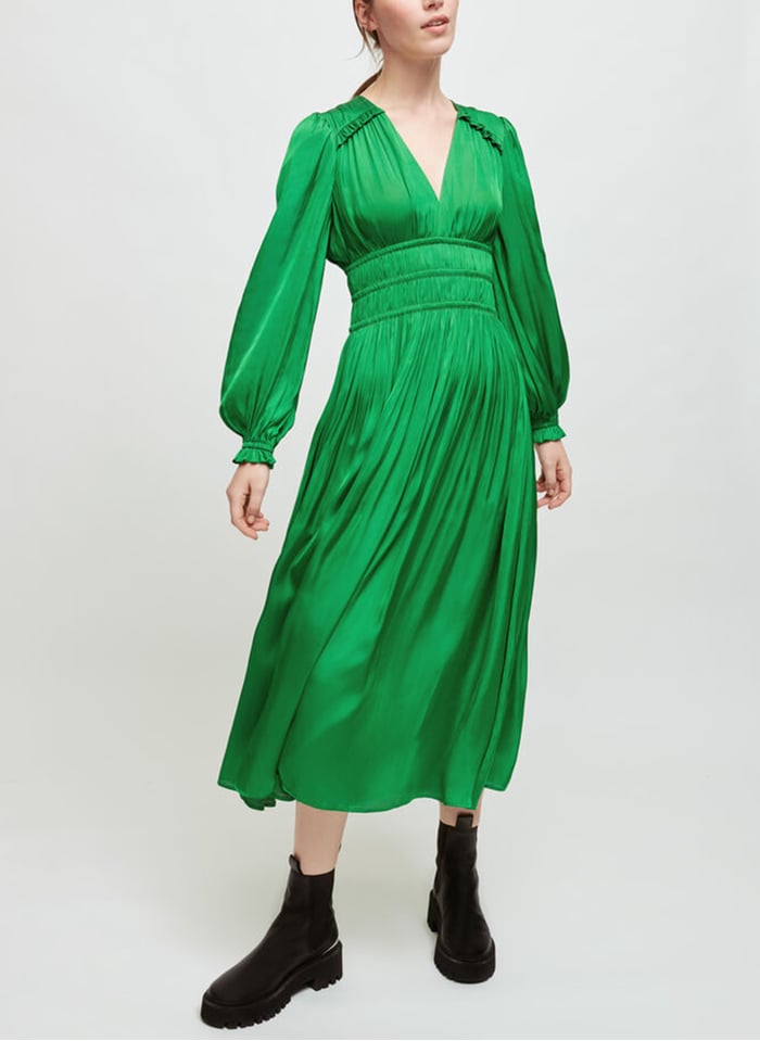 Long Flowing Satin V Neck Dress Vert Maje Women Place Des Tendances Long Flowing Satin V Neck Dress Vert Maje Women Place Des Tendances