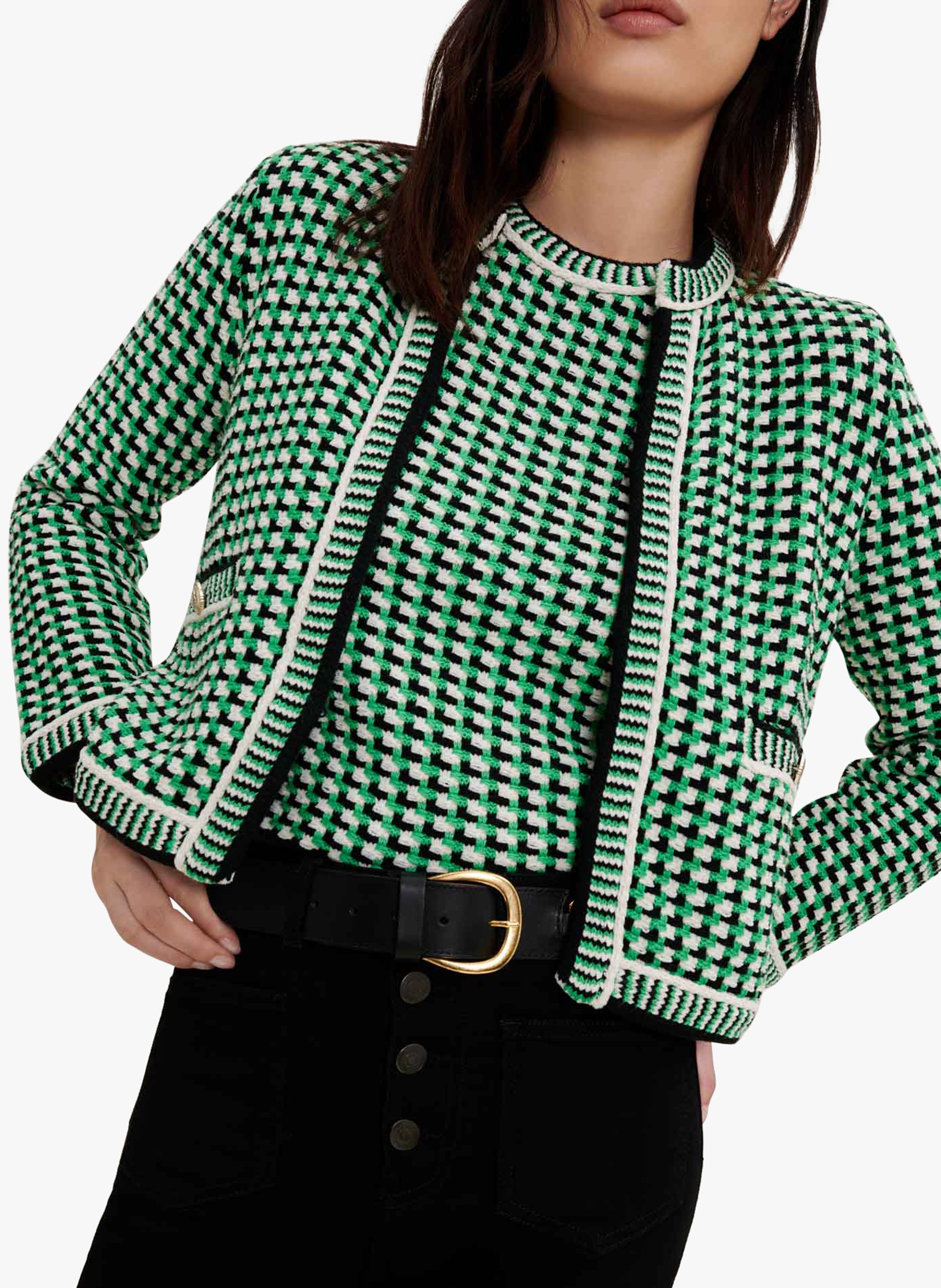 maje green tweed cardigan