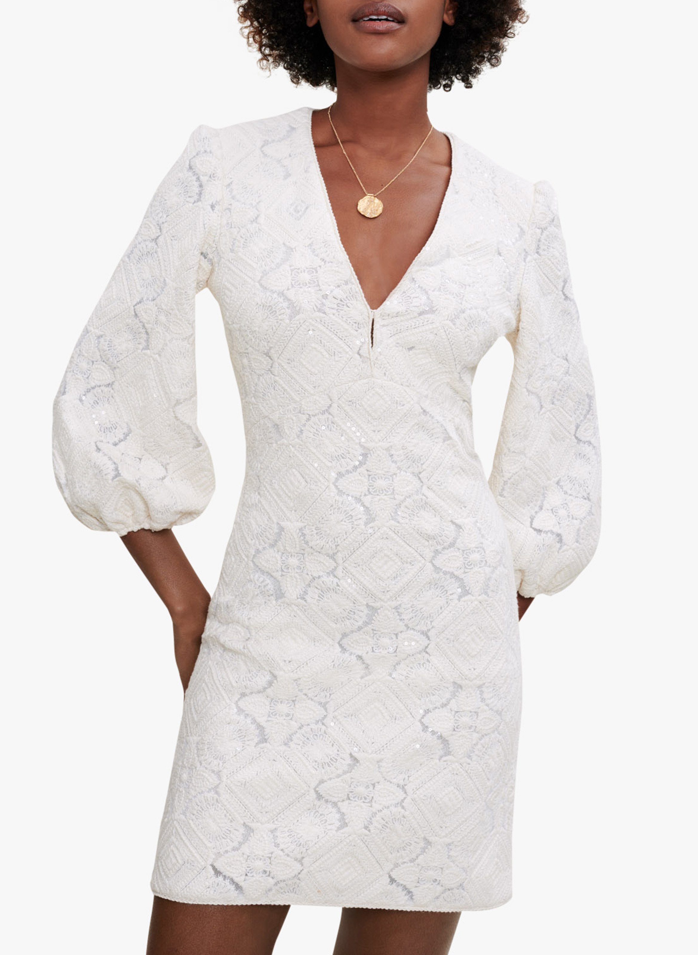 Sale Short Embroidered V-neck Dress 