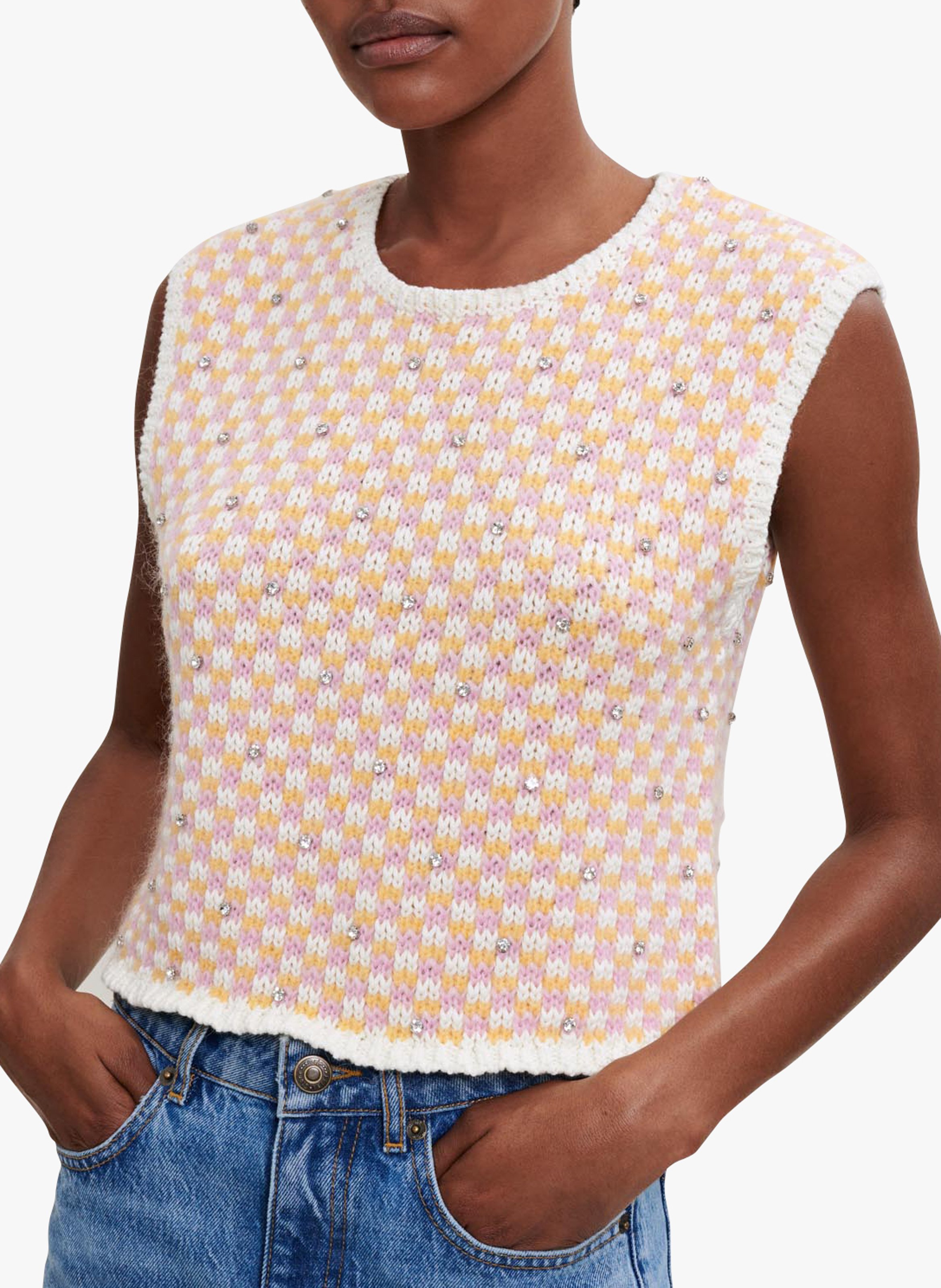 Sleeveless Decorative Knit Sweater Rose Maje Women Place Des Tendances