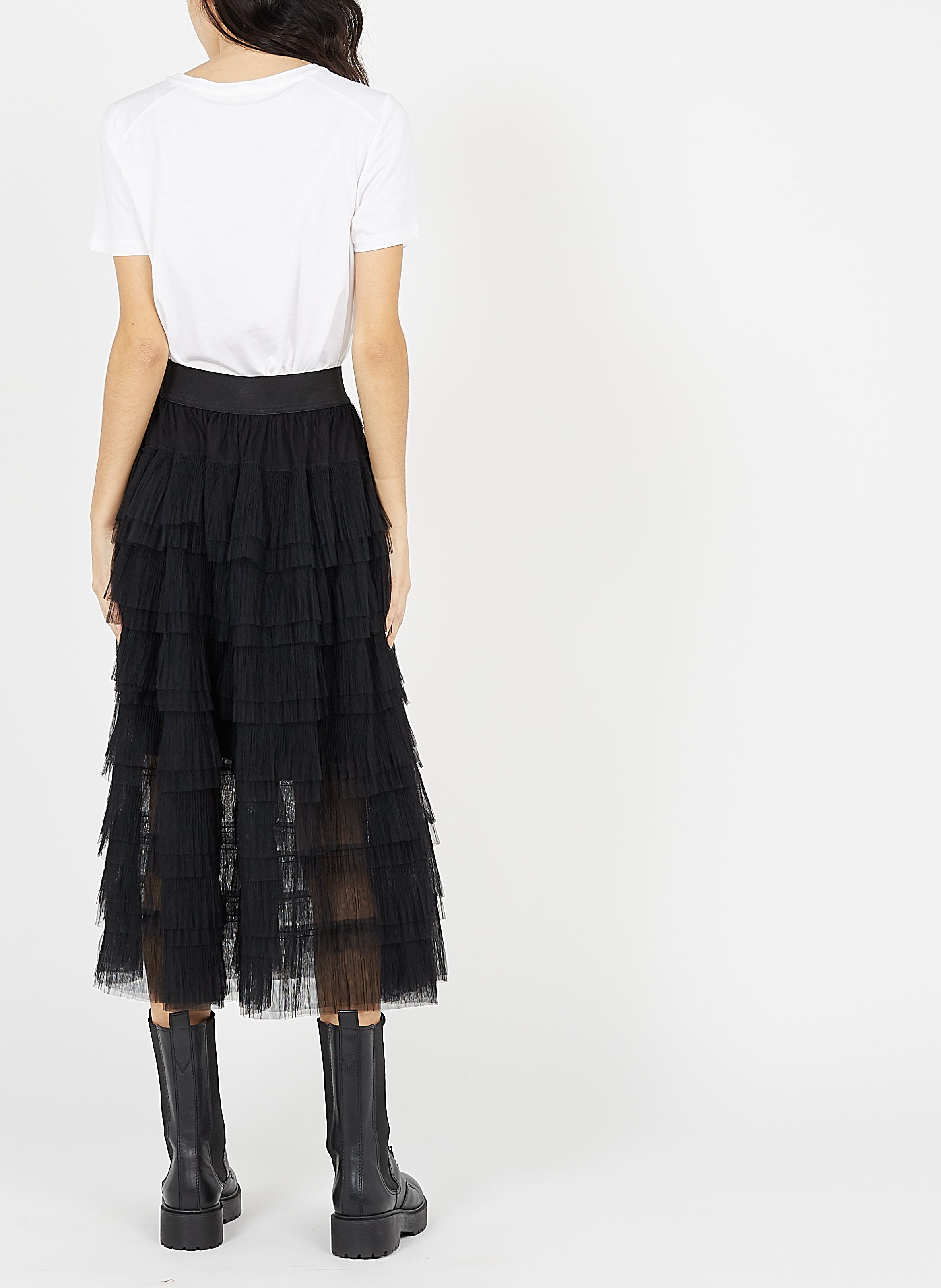 Tulle Midi Skirt With Ruffles Noir Maje 