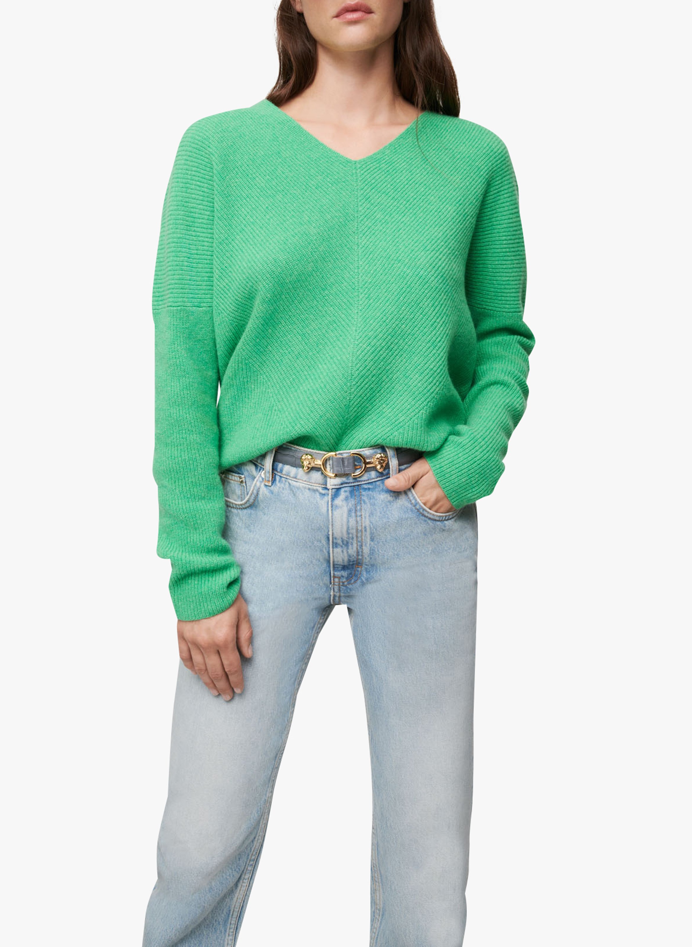 green v neck jumper womens