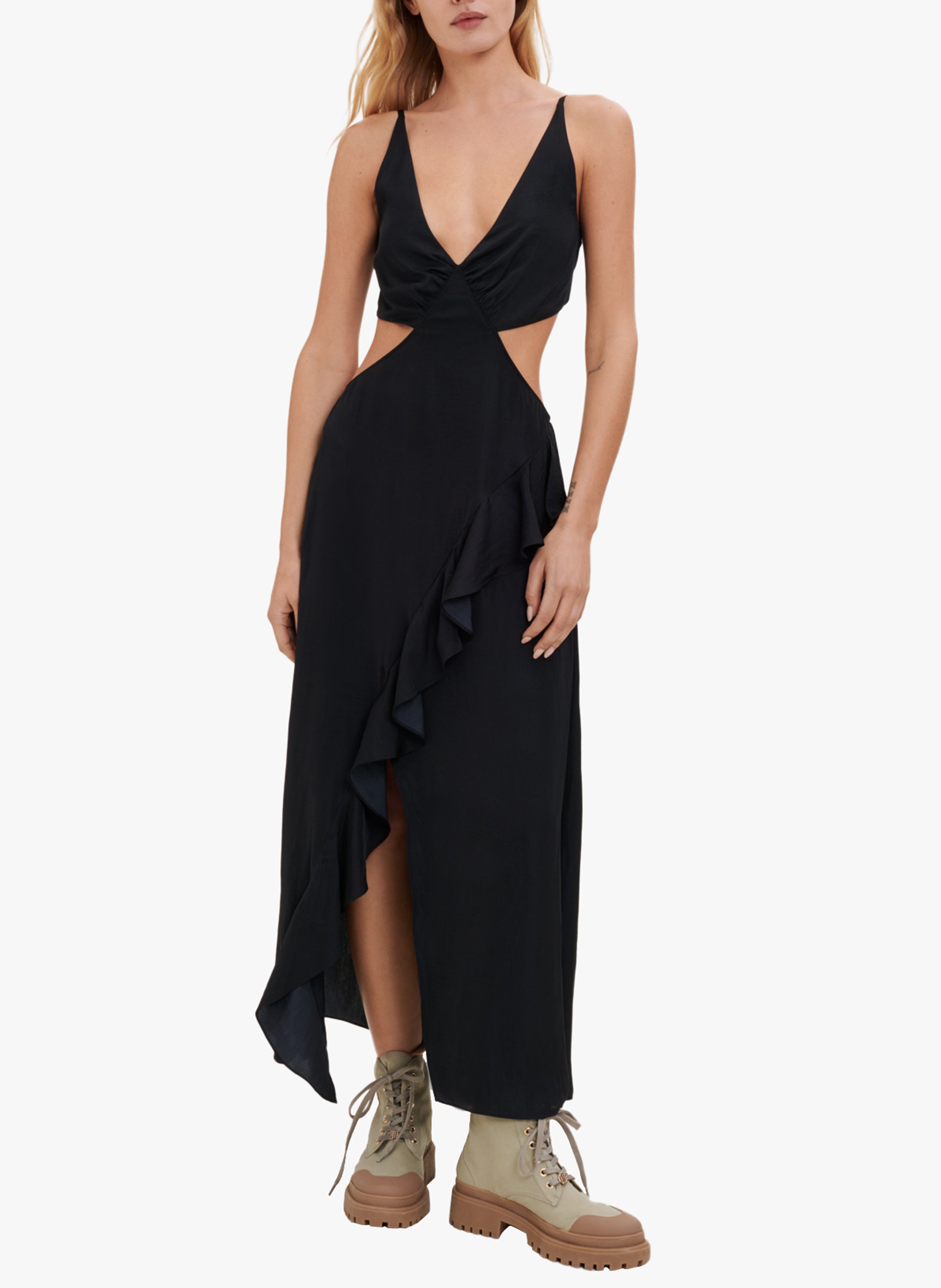 Vneck Midi Dress Noir Maje Women Place des Tendances