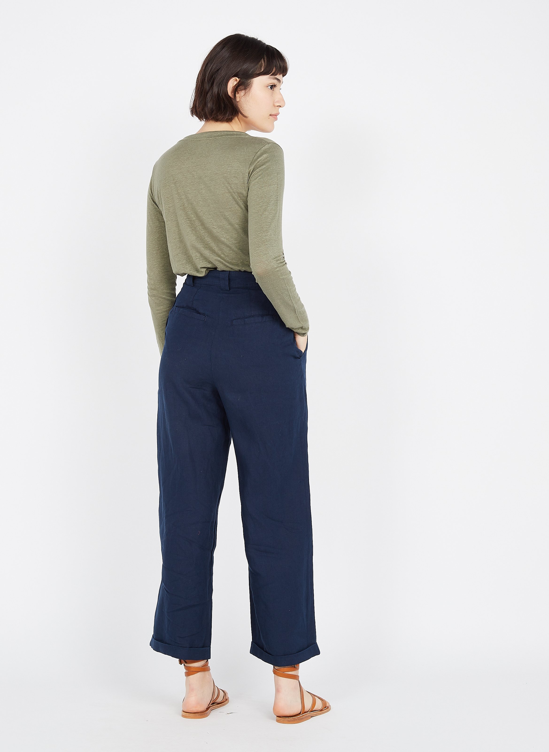 Sale High-waisted Wide-leg Linen Pants 