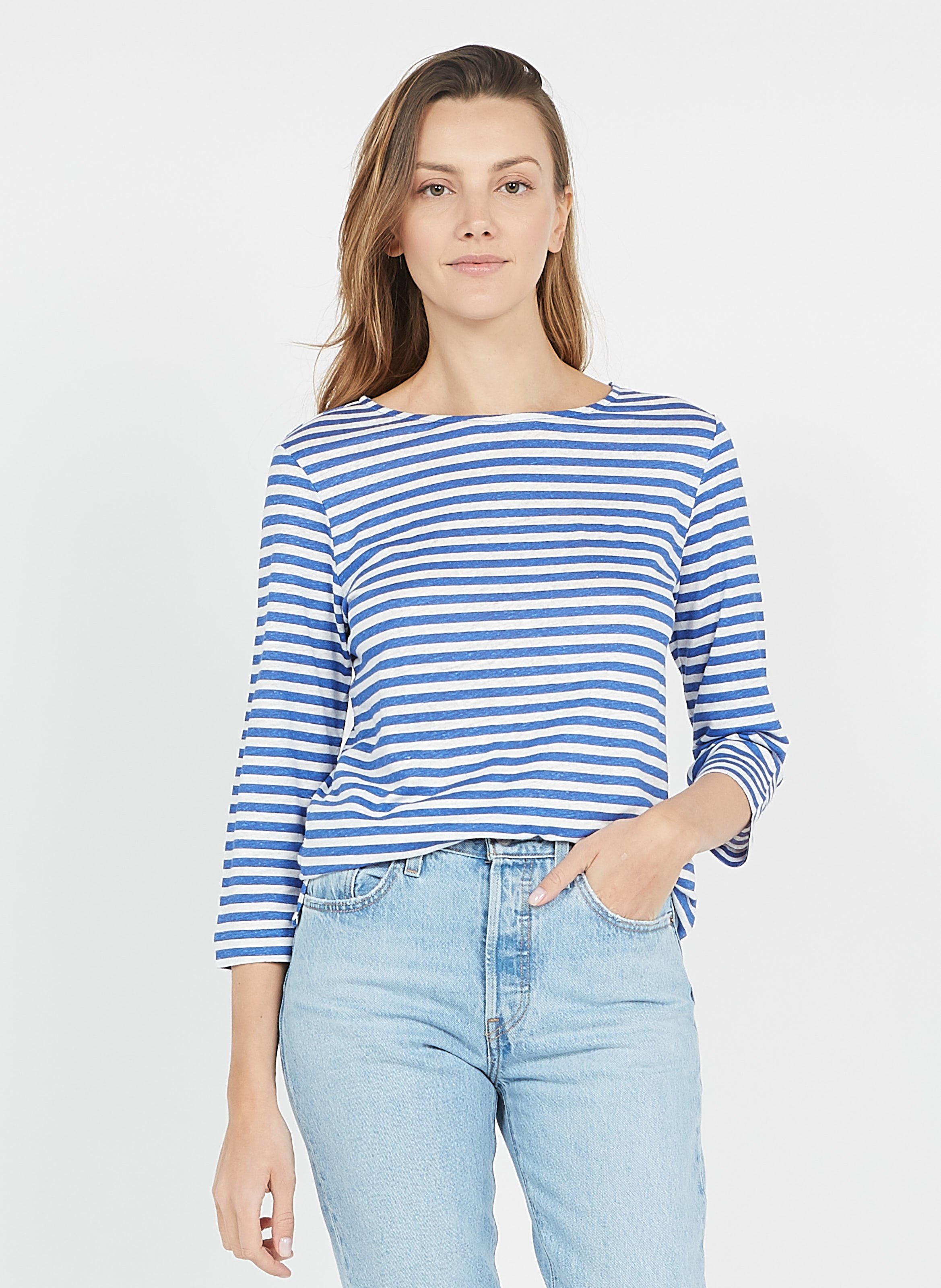 Sale Striped Linen-blend T-shirt With 