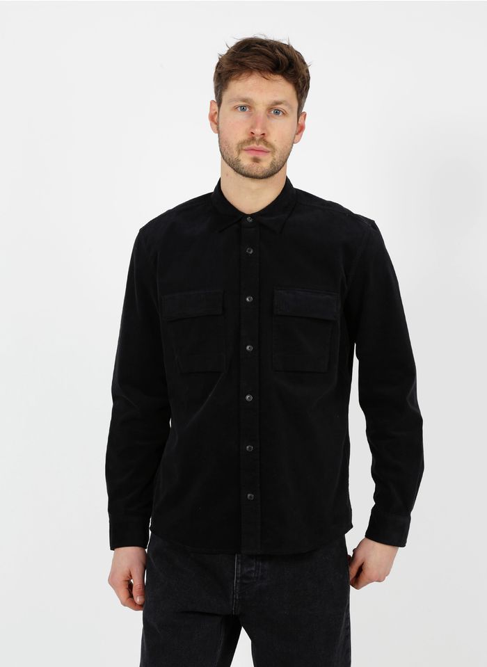 MARC O'POLO Black Regular-fit velvet overshirt with classic collar