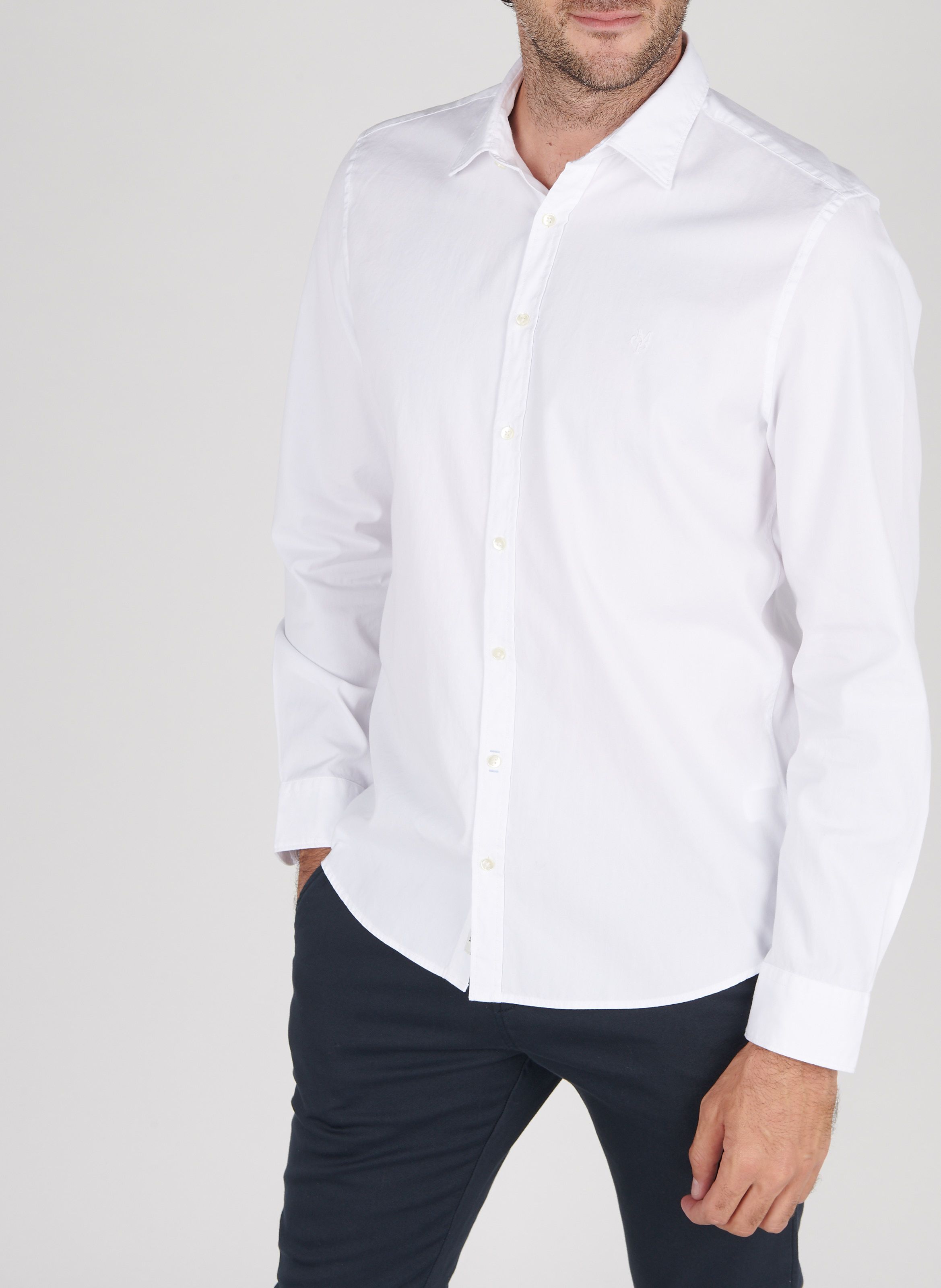 Shaped-fit Cotton Shirt With Classic Collar 100-white Marc O'polo