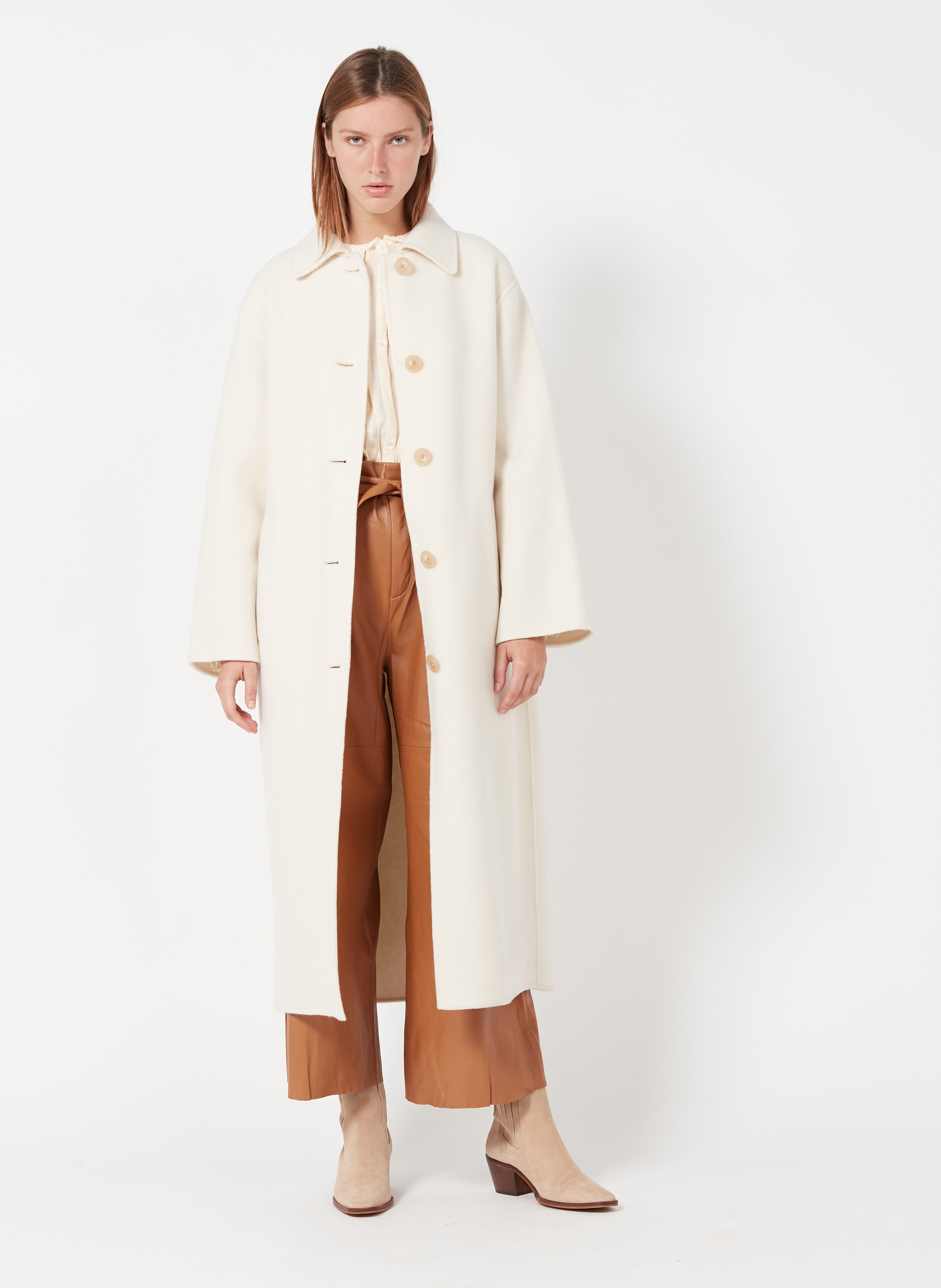 white wool blend coat