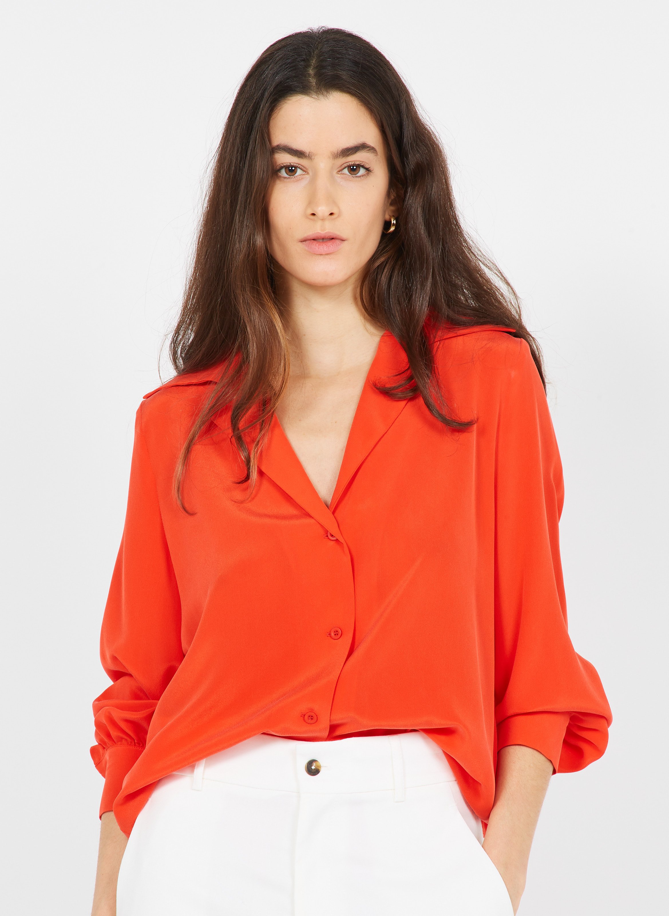 Sale Silk Shirt With Camp Collar Red 