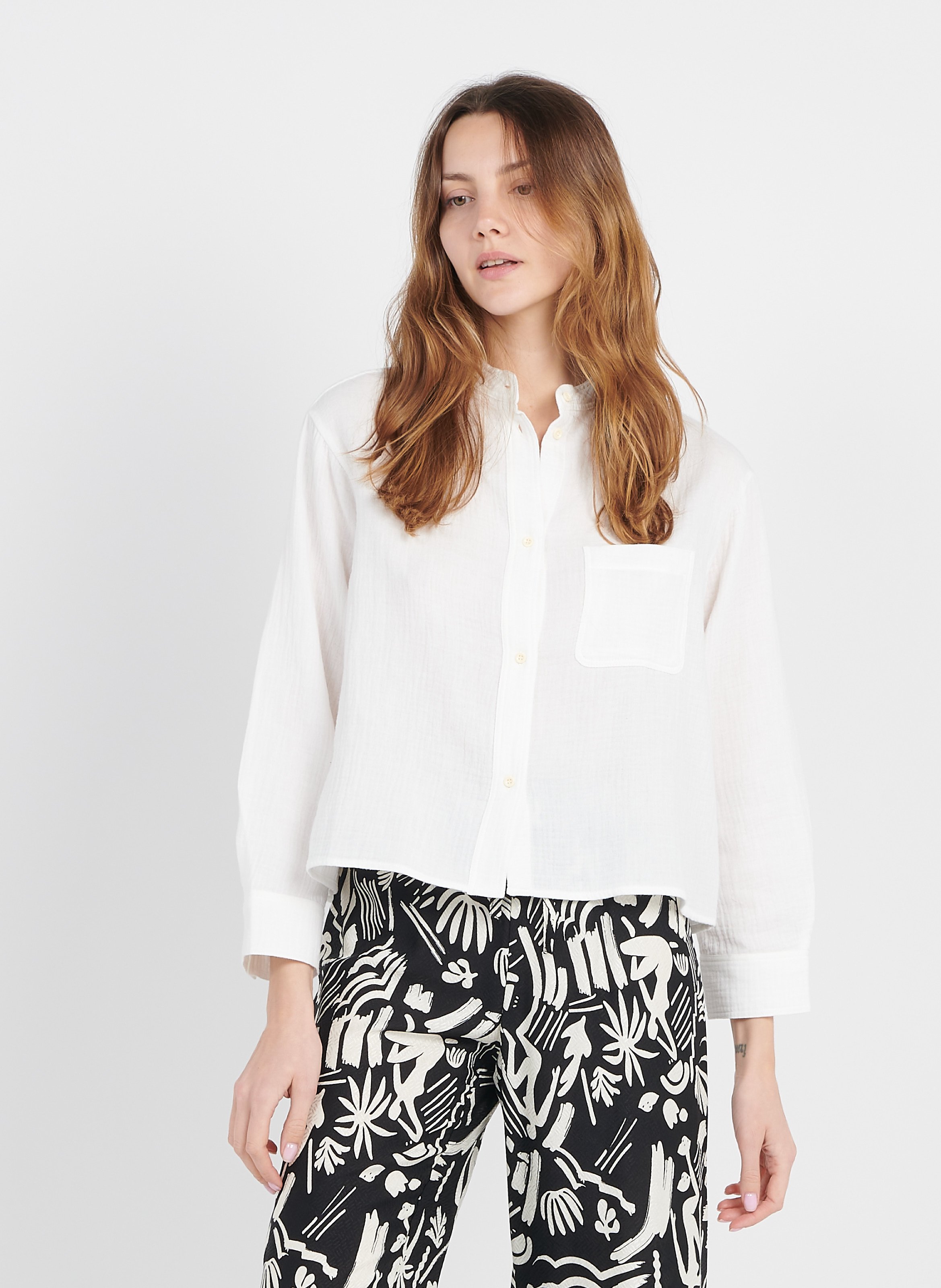 Sale Round-neck Cotton Gauze Shirt 