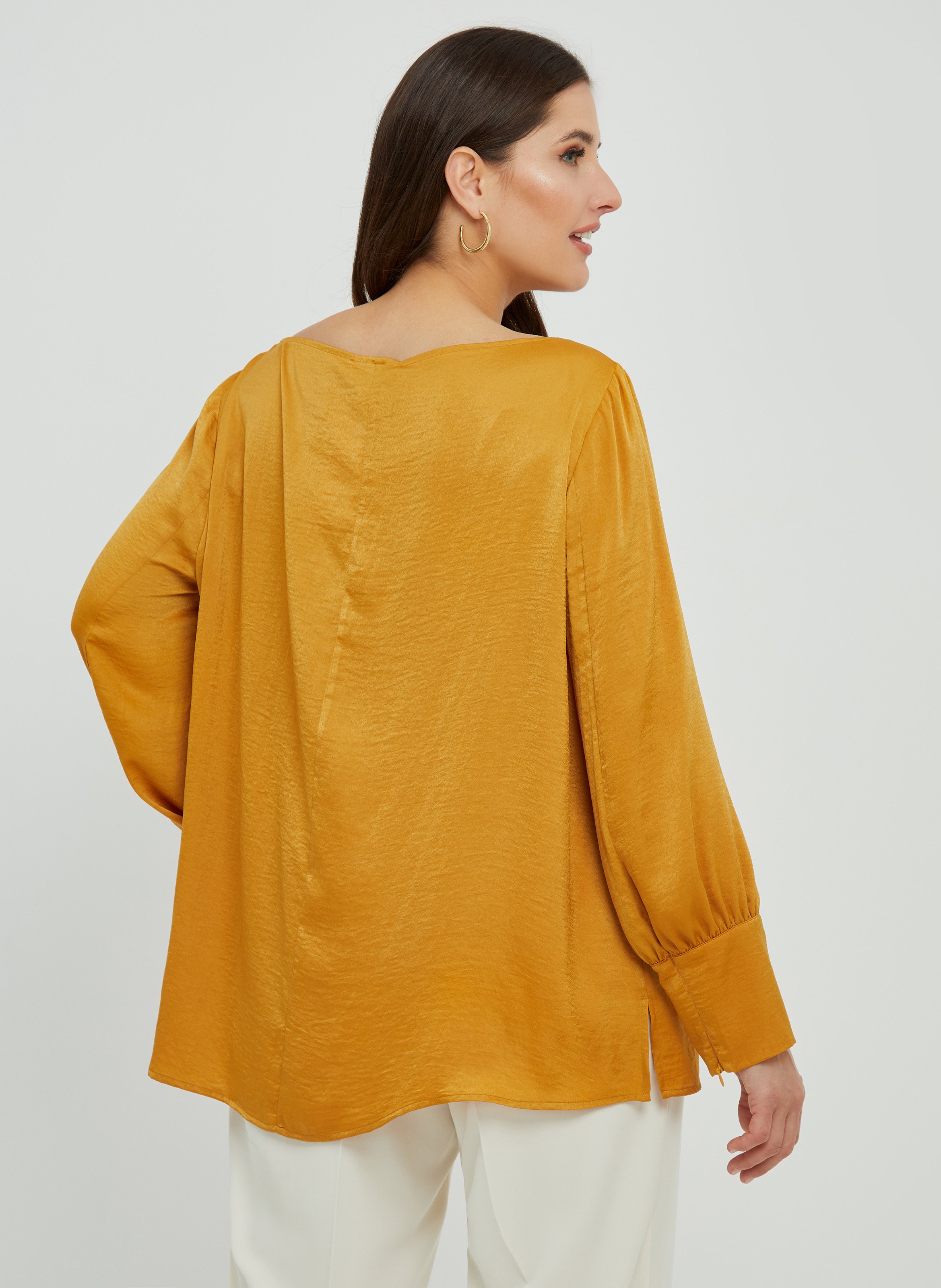 Longsleeved Boatneck Blouse Gold Mat Fashion Women Place des