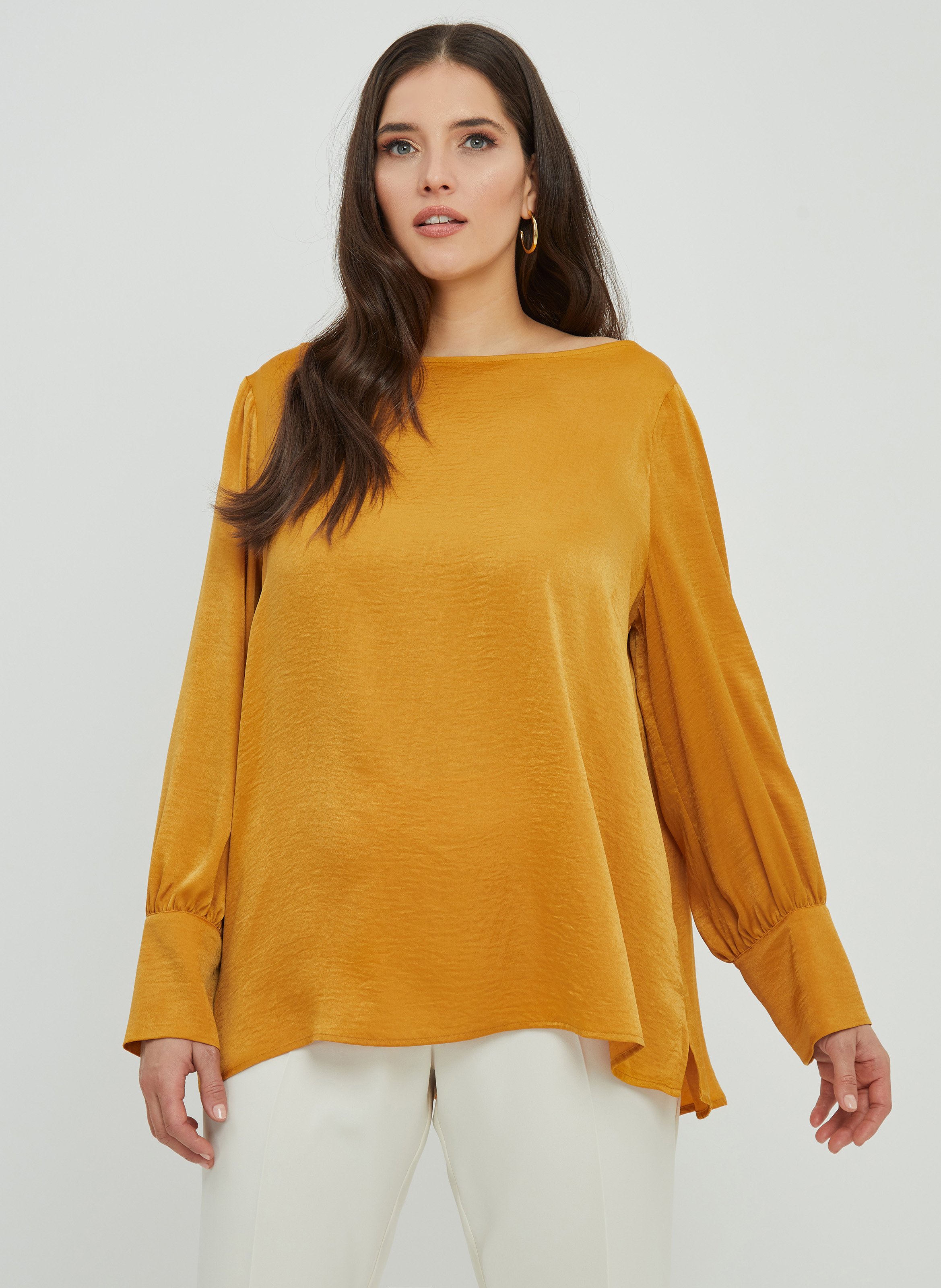 Longsleeved Boatneck Blouse Gold Mat Fashion Women Place des